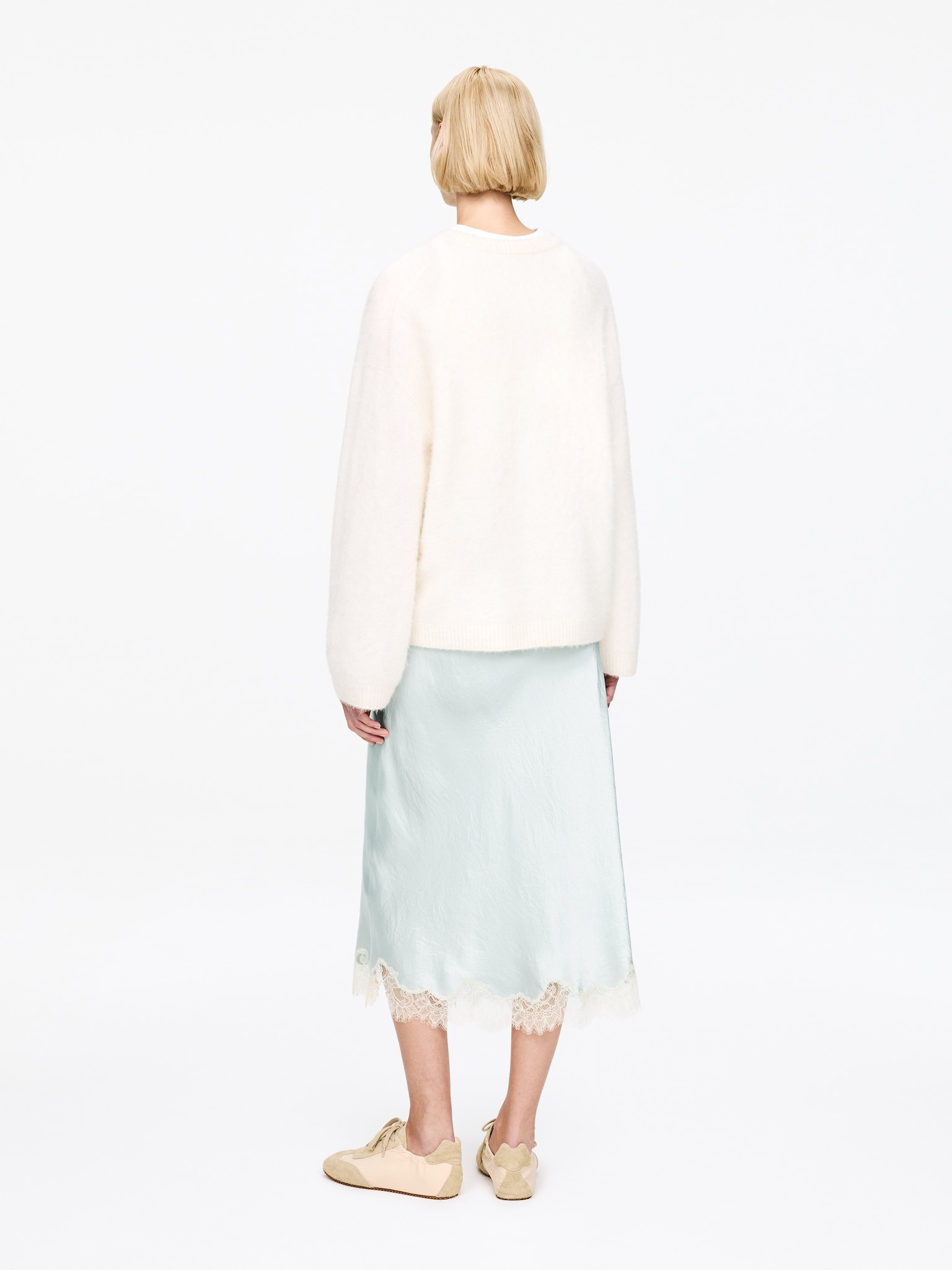 Lace-Detail Satin Skirt - Dusty Turquoise - 6