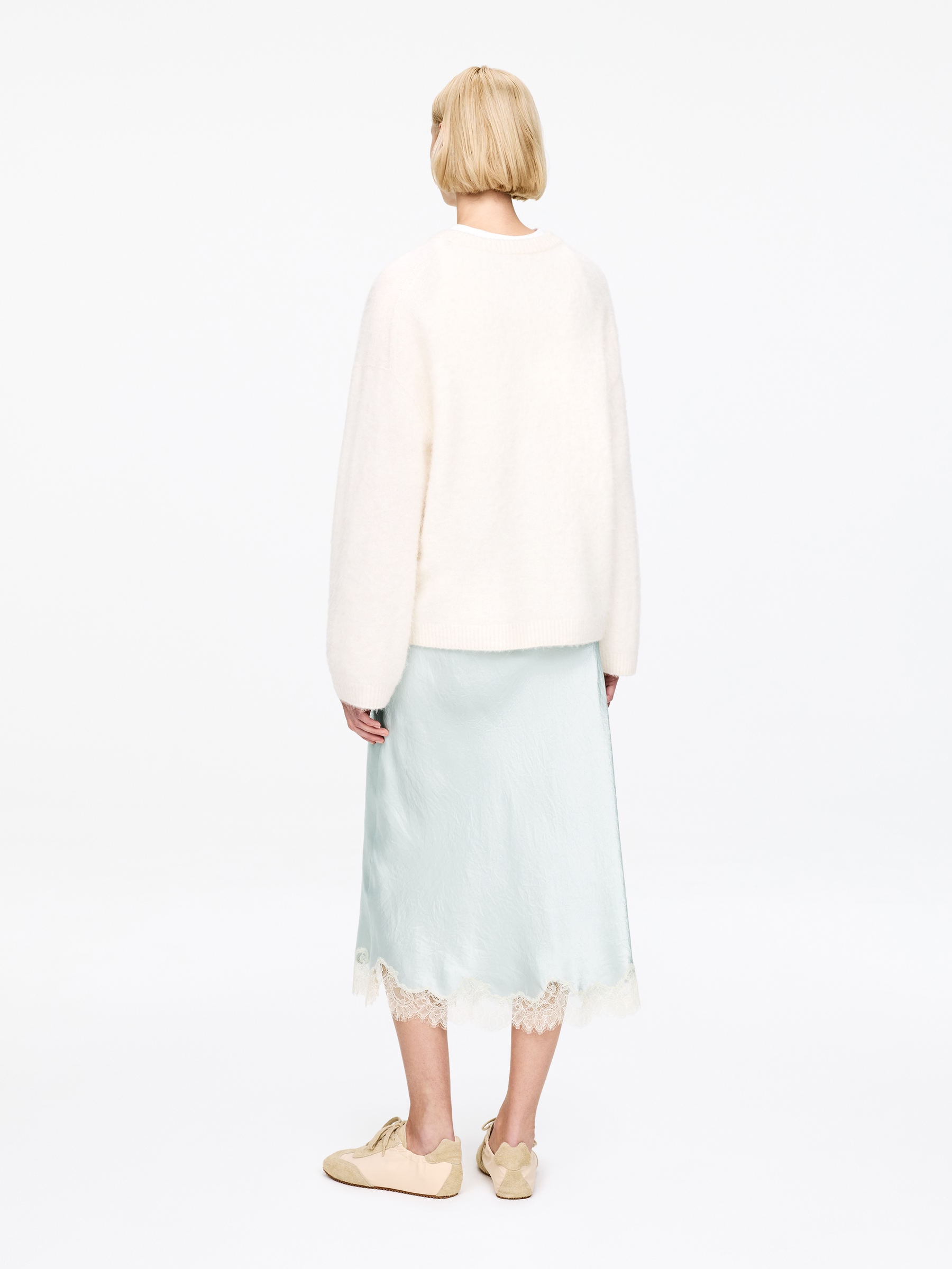 Satinkjol med spetsdetalj - Turkos - Regular fit - Women - StillMedia/Lookbook - 4