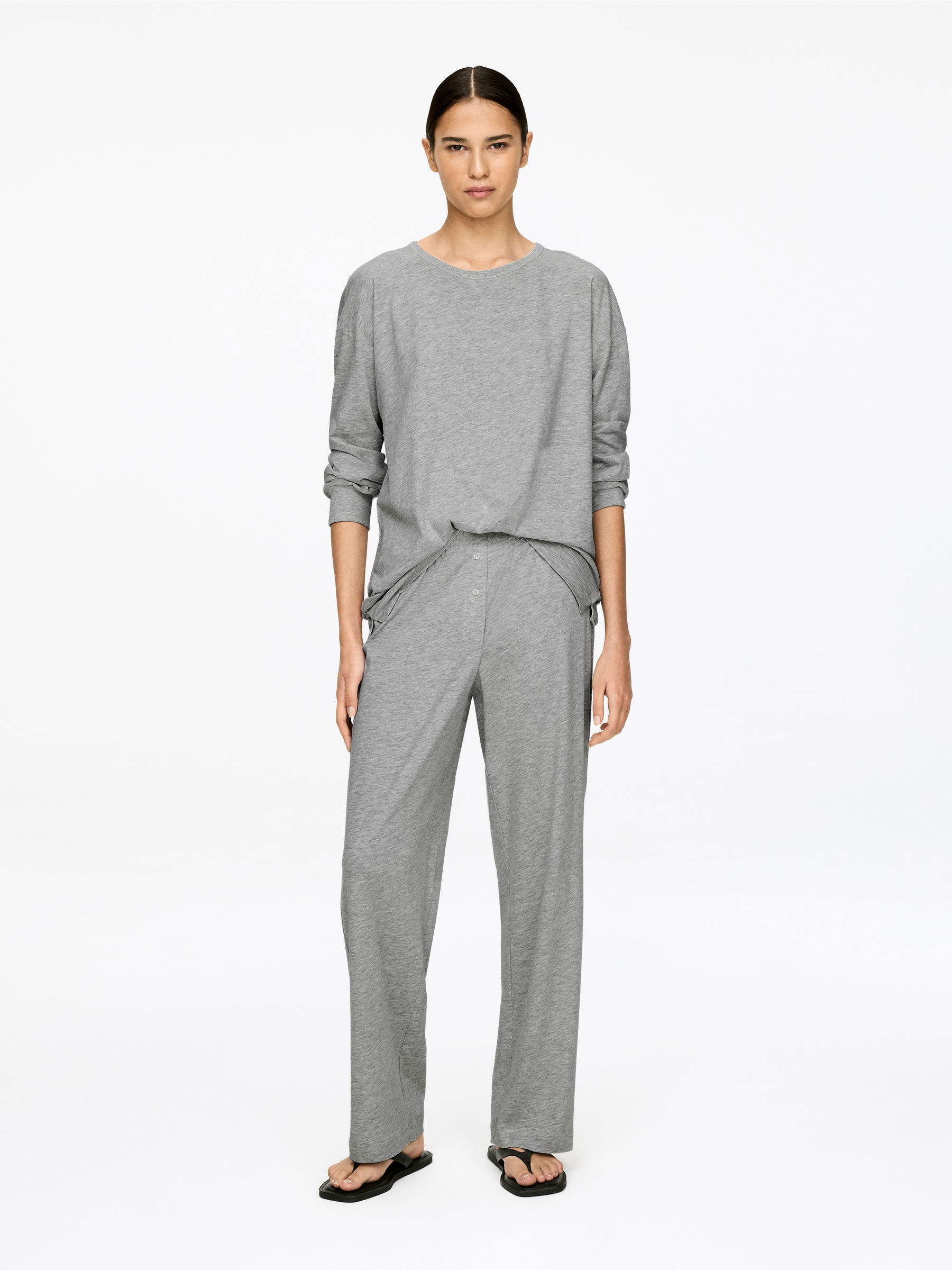 Drapey Cotton-Blend Trousers-#AAAAAA-17381