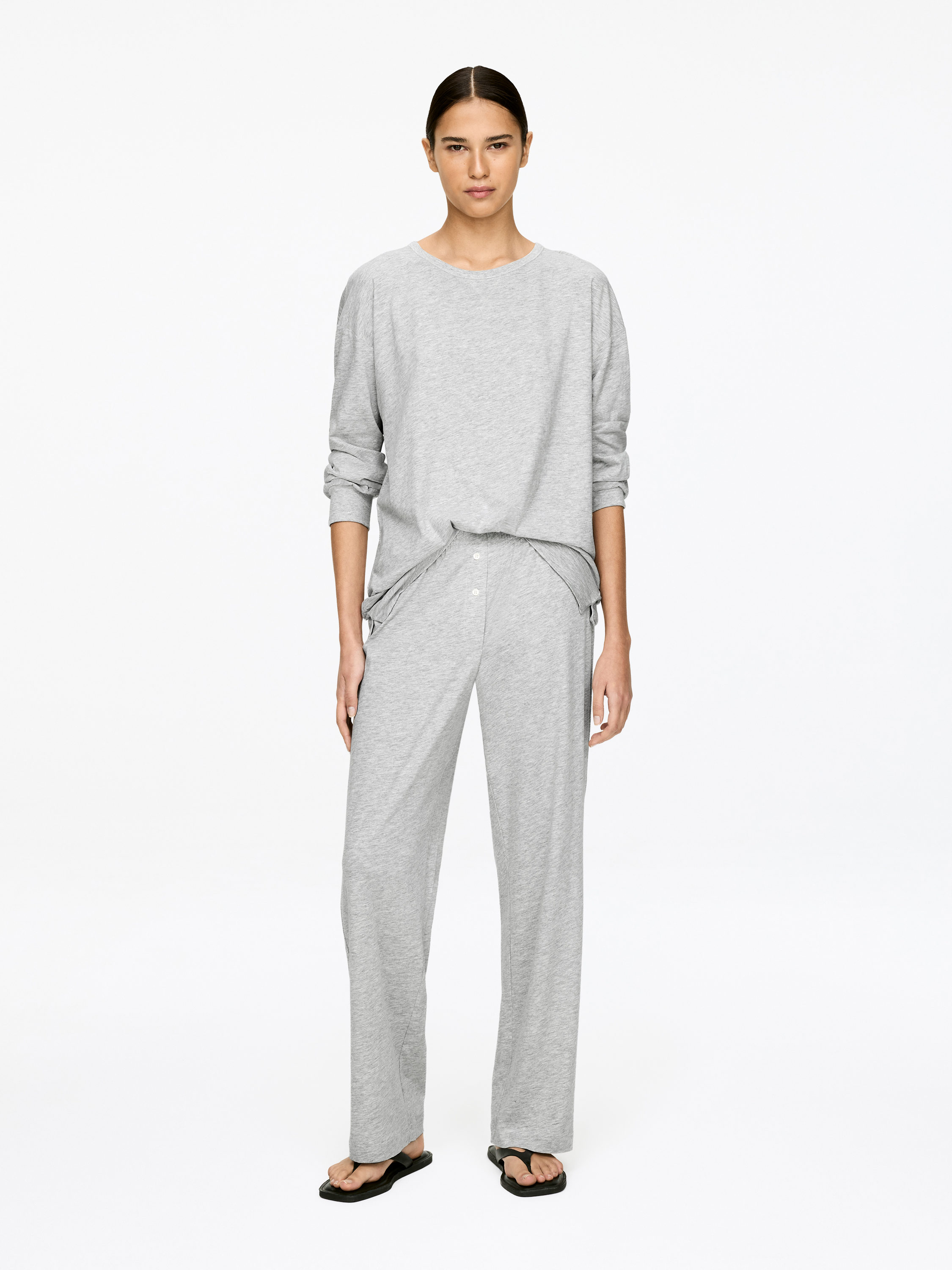 Drapey Cotton-Blend Trousers-#AAAAAA-17381