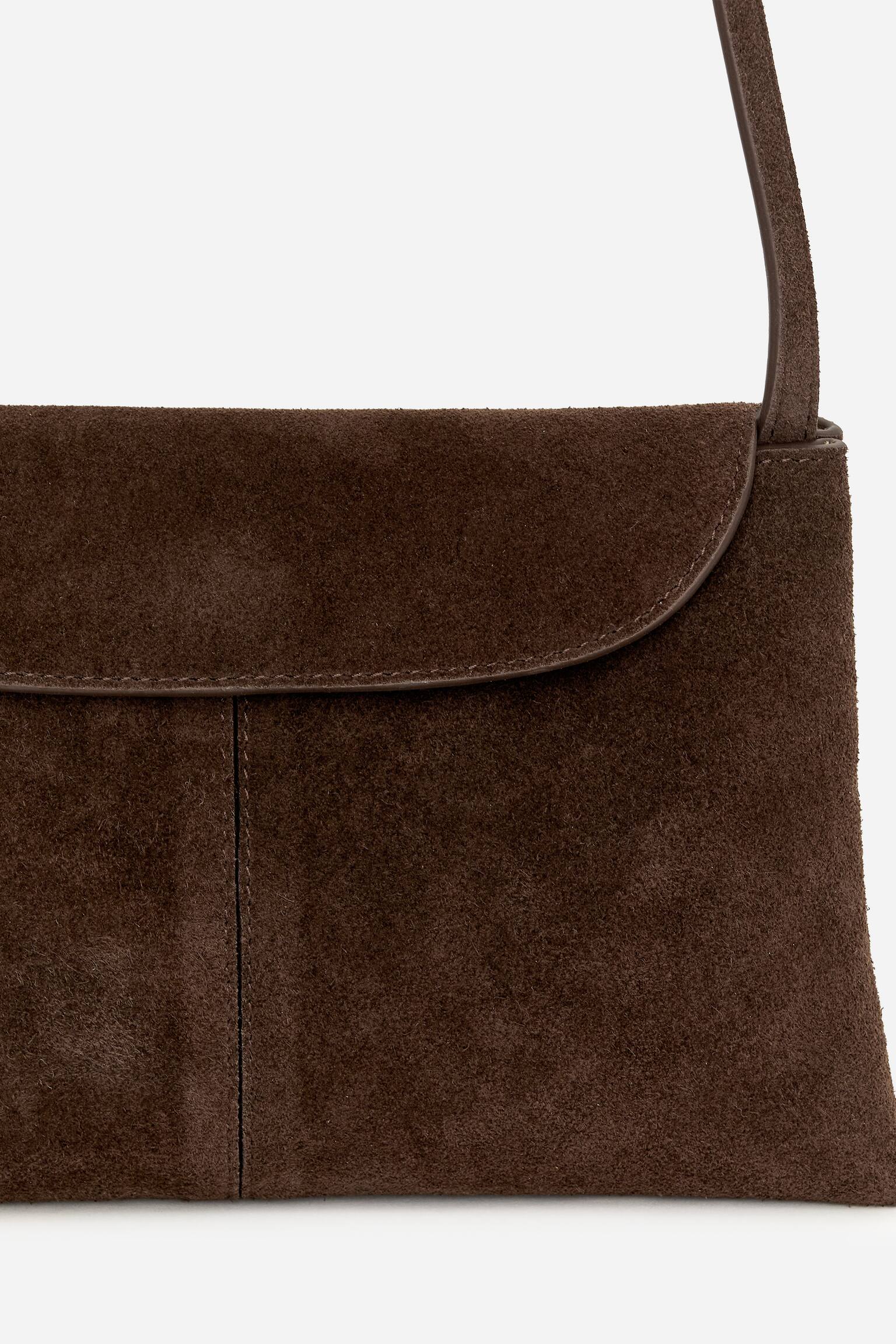 Borsa a tracolla in pelle scamosciata - Marrone/Nero - 6