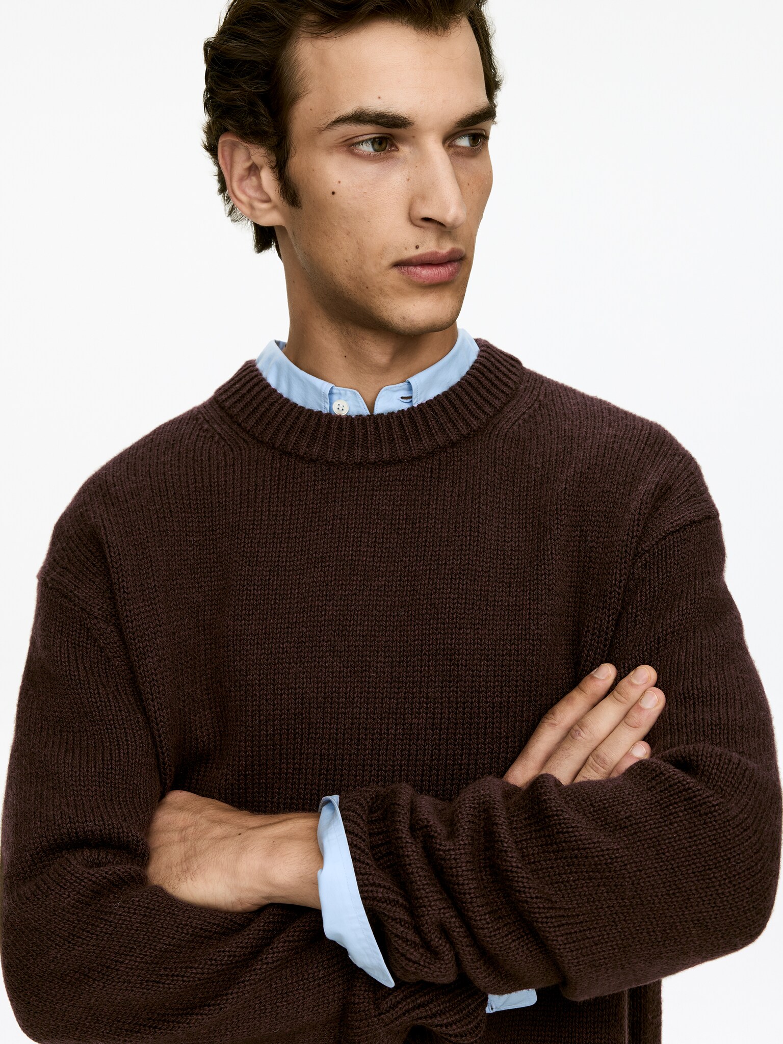 Pull en maille de laine épaisse - Bordeaux/Gris clair chiné/Charbon chiné/Bleu foncé/Blanc cassé/Marron foncé/Beige chiné/Bleu moyen - 5