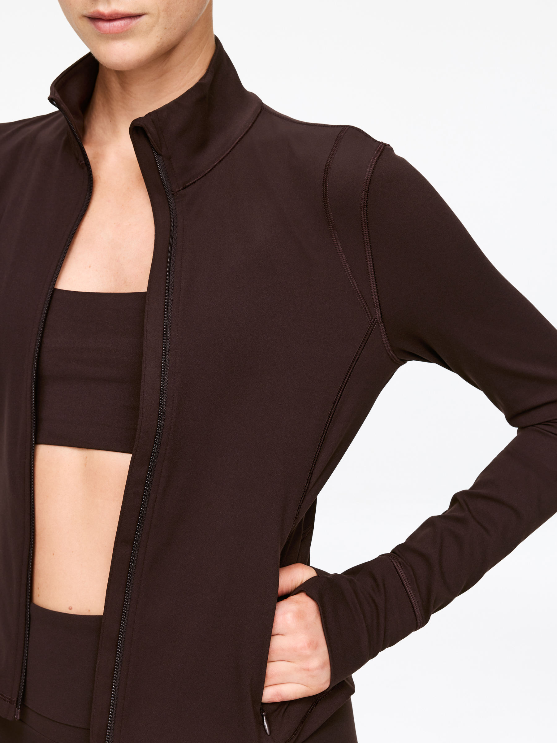 Soft Stretch Zip Jacket - Dark Brown - Slim fit - Women - StillMedia/Lookbook - 5