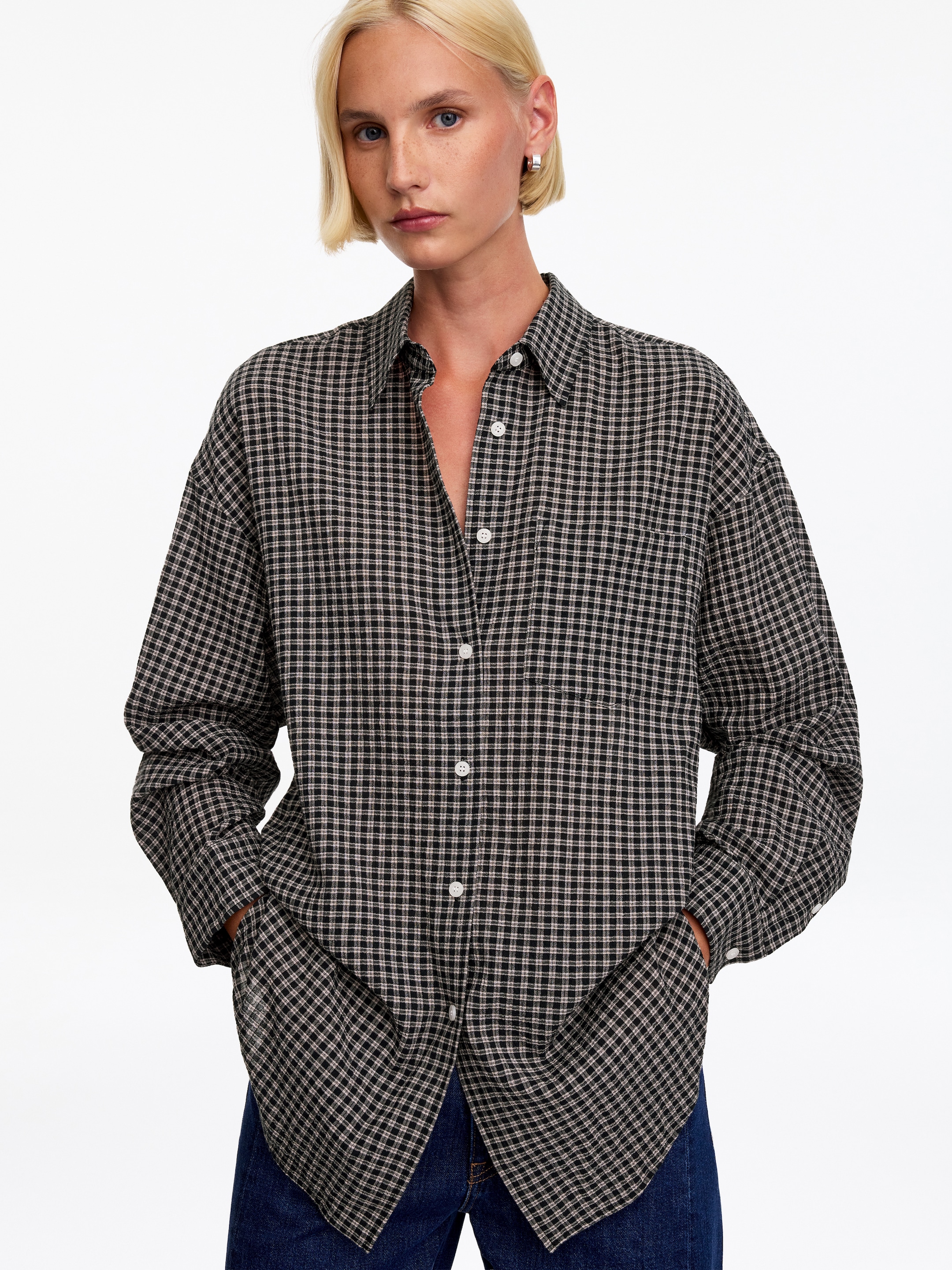 Oversized Cotton Shirt - Black/Checkered - Oversized - women - StillMedia/Lookbook - 4
