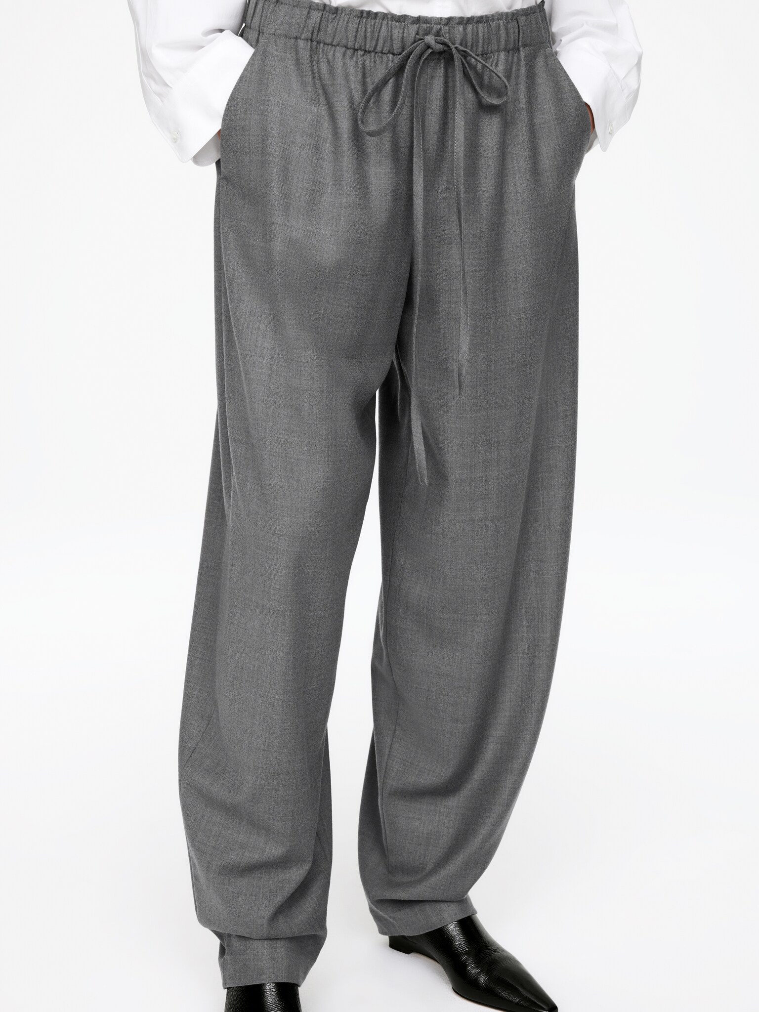 Drawstring Flannel Trousers - Dark Grey - 5