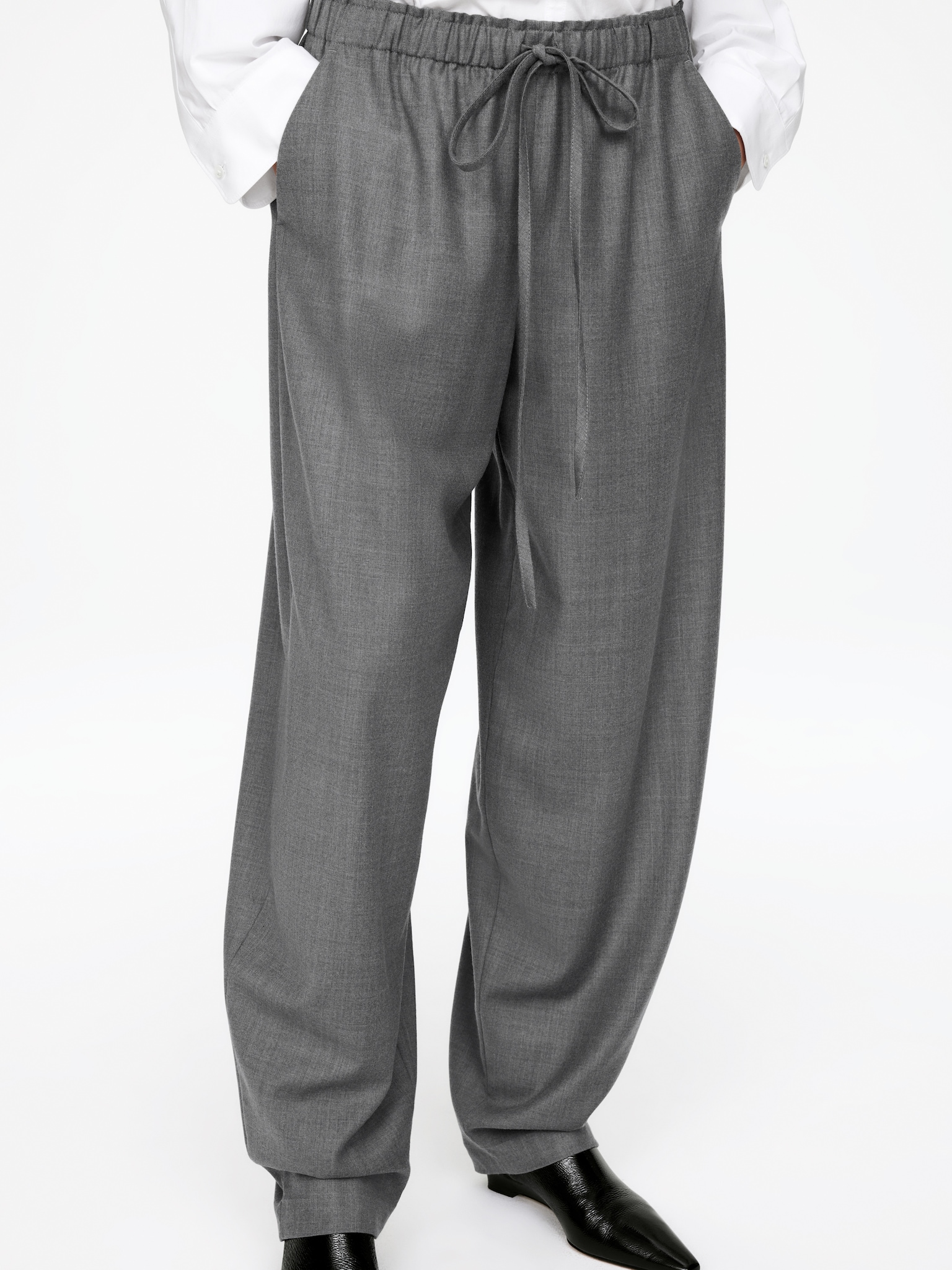 Drawstring Flannel Trousers - Dark Grey - 6