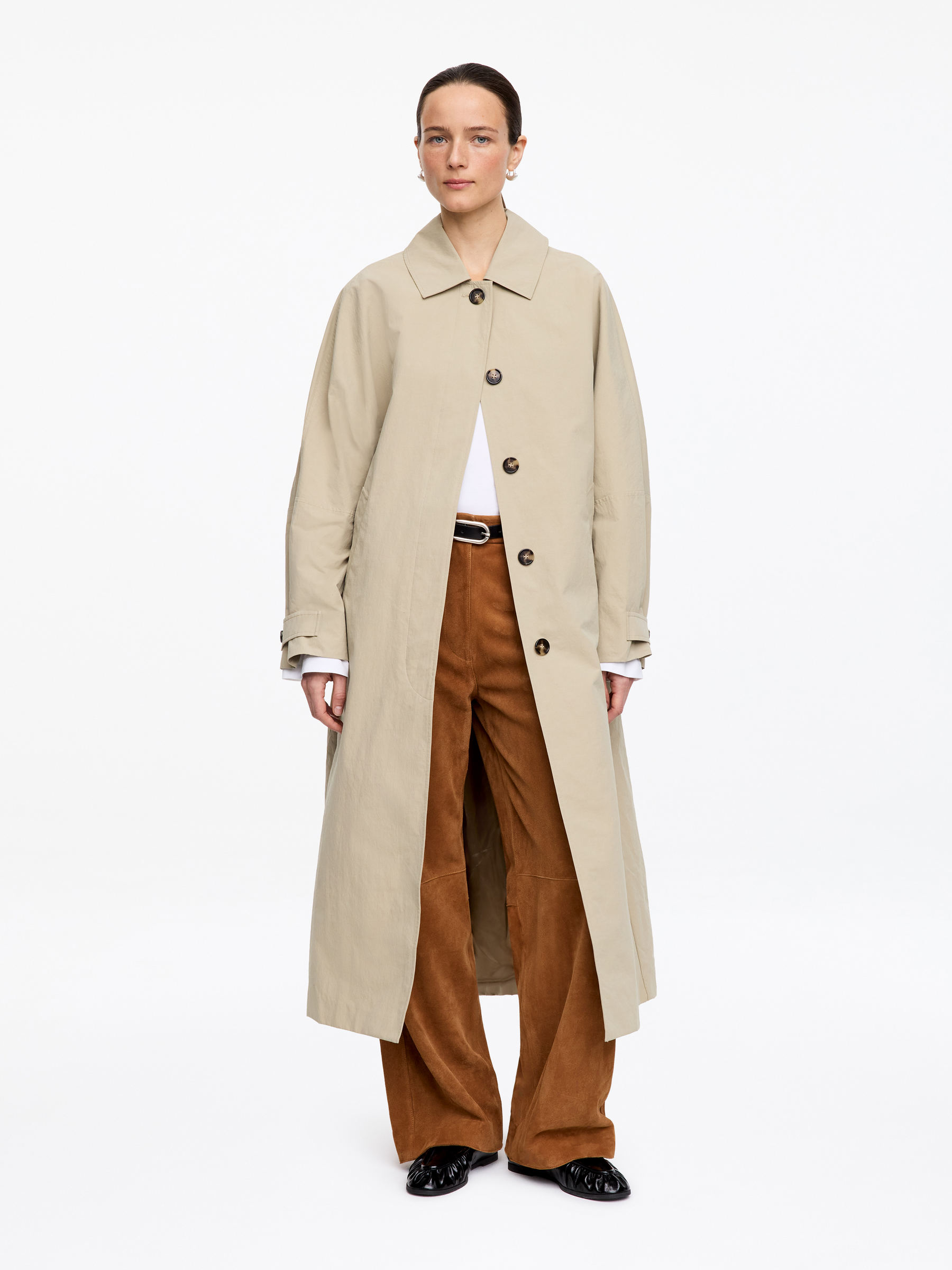 Pantalon décontracté en daim - Marron terre - Relaxed fit - Femme - StillMedia/Lookbook - 8