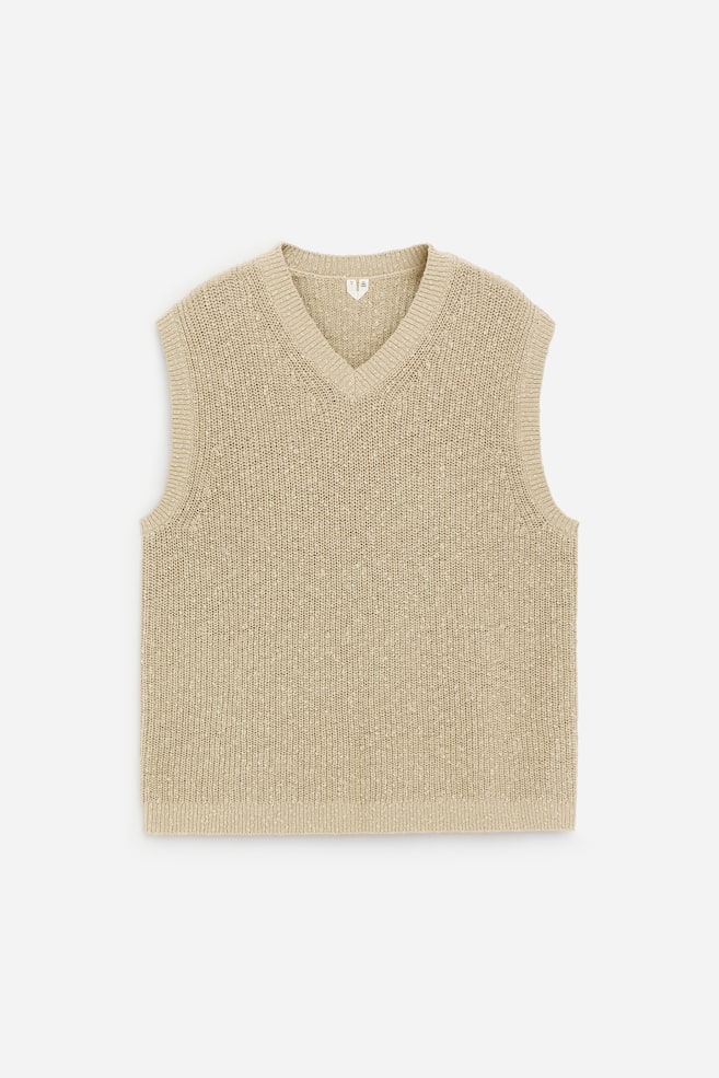 Cotton Linen Vest - Beige - 1