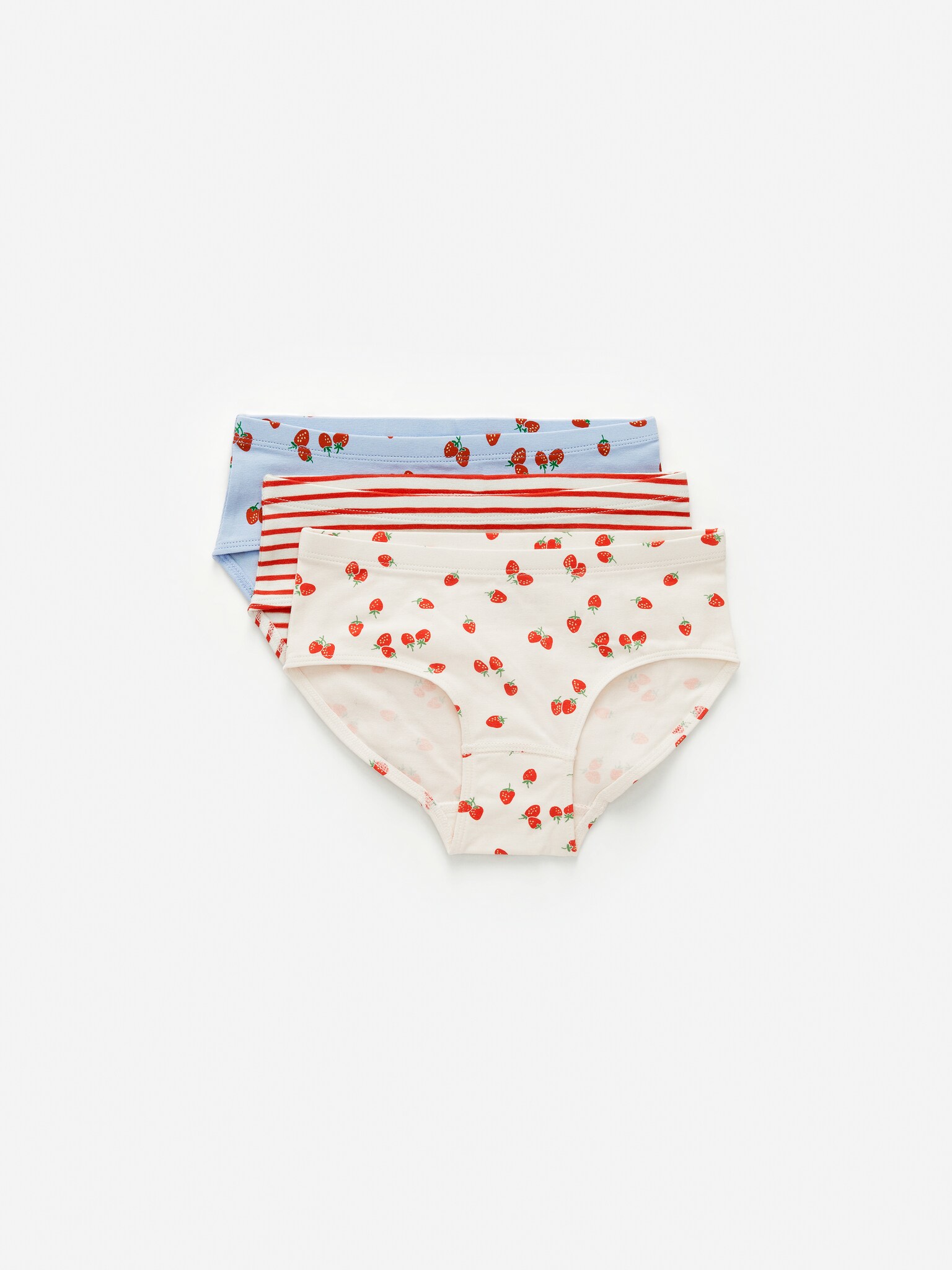 Sada tří bavlněných kalhotek z žerzeje - Světle modrá/Jahody/Bílá/Červená/Růžová/krémová/Růžová/Modrá/Béžová/lila/White/Lilac