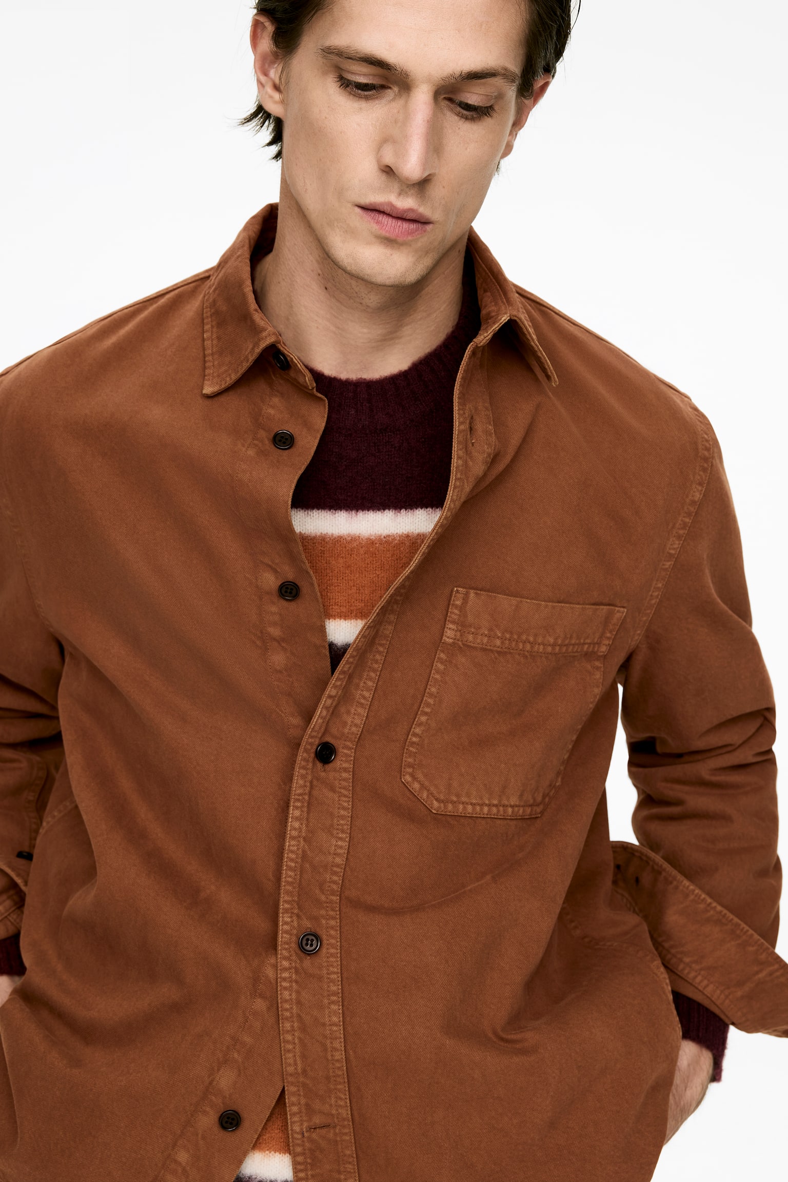 Overshirt i bomuld - Brun/Blå/Beige - 6