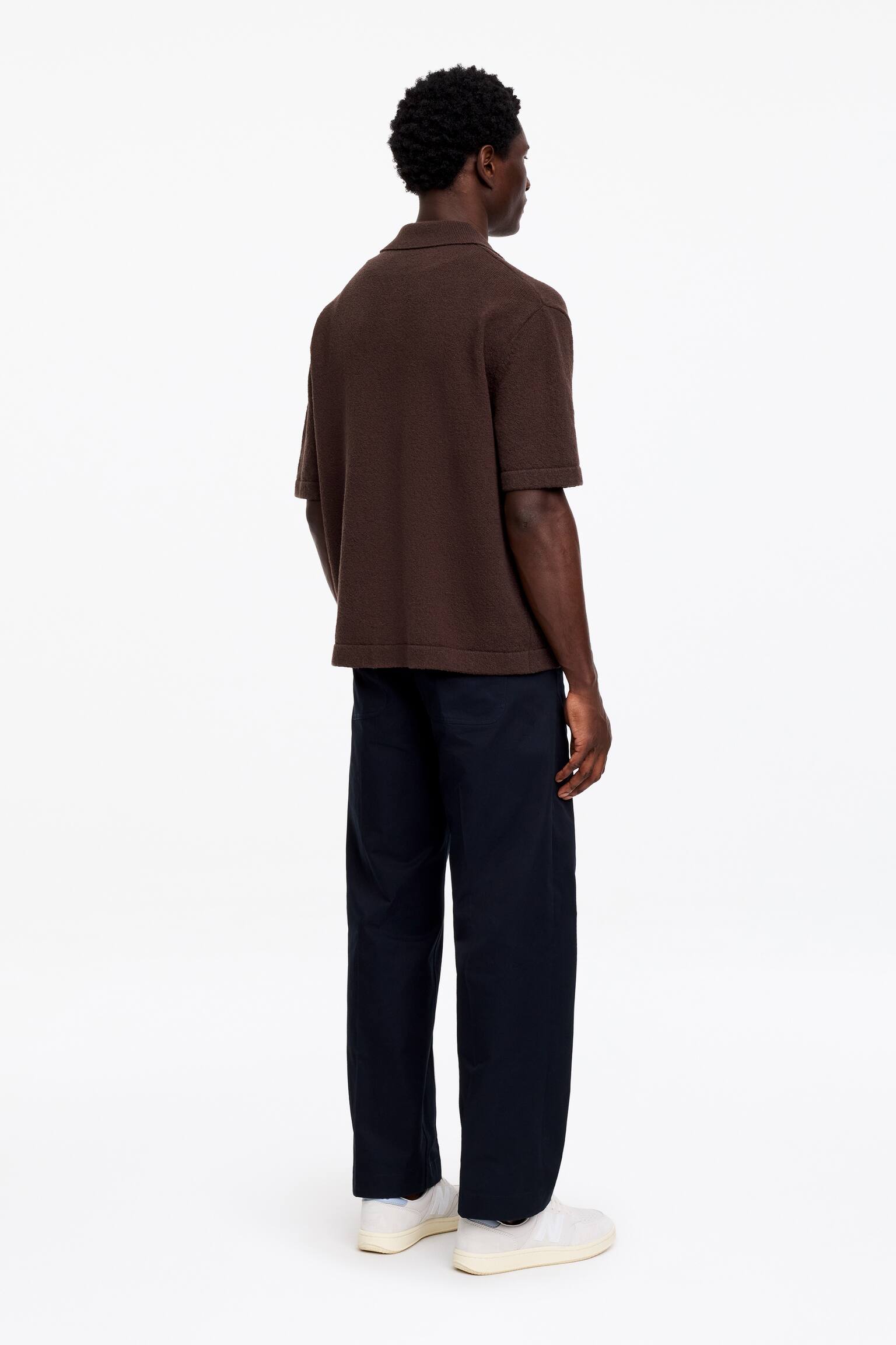 Bouclé Polo Shirt-Brown - 4