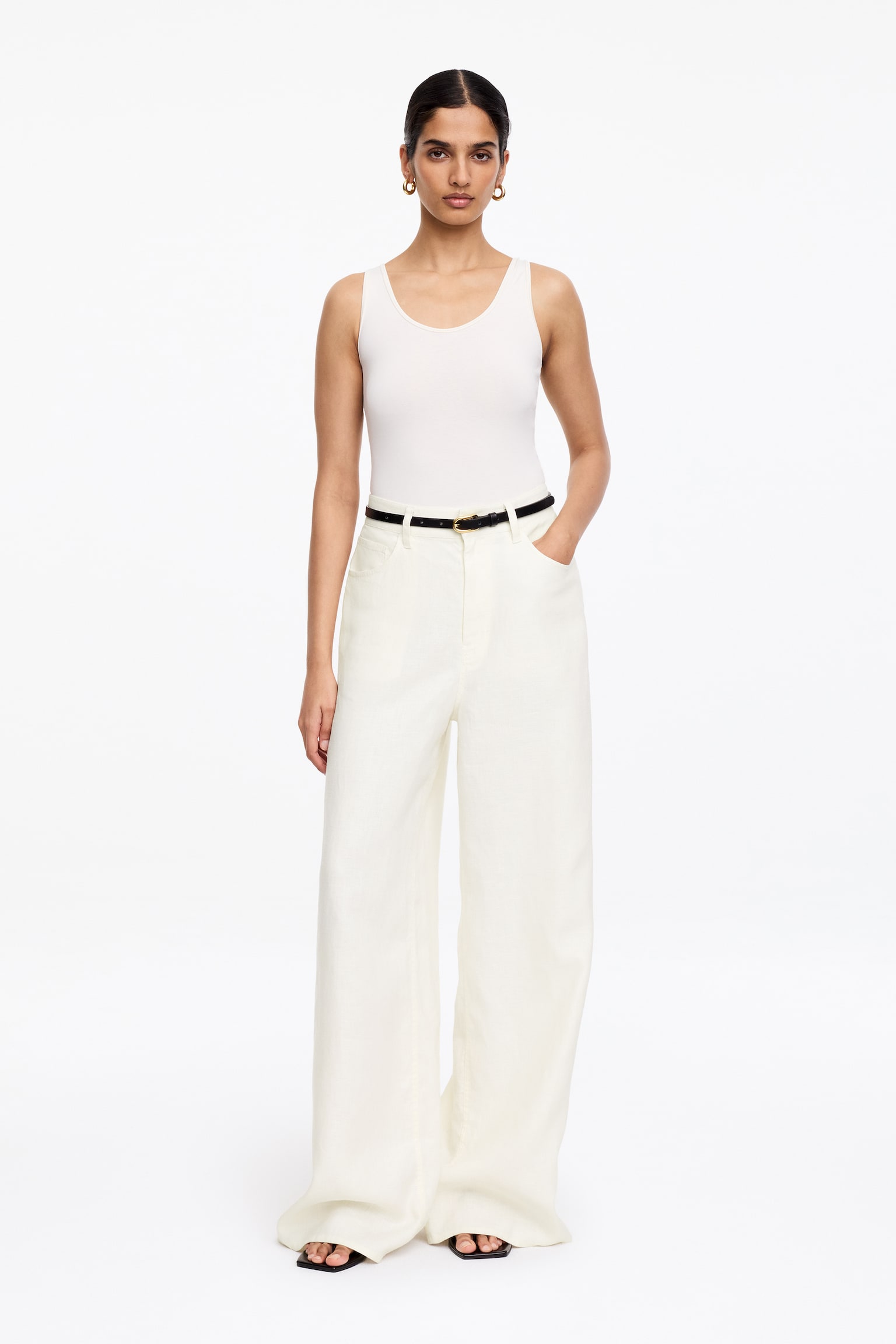 Lněné Kalhoty S Pěti Kapsami - Bílá/Tmavě Modrá - 1