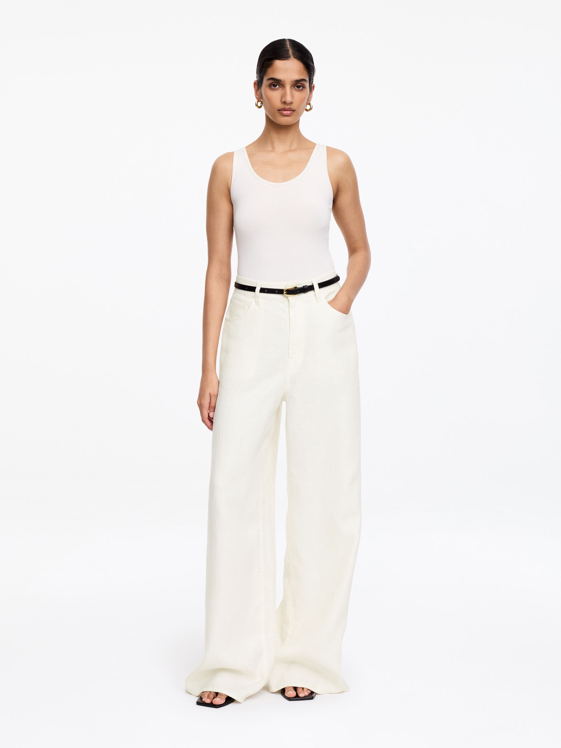 Five-Pocket Linen Trousers-#EDE9D7-18743