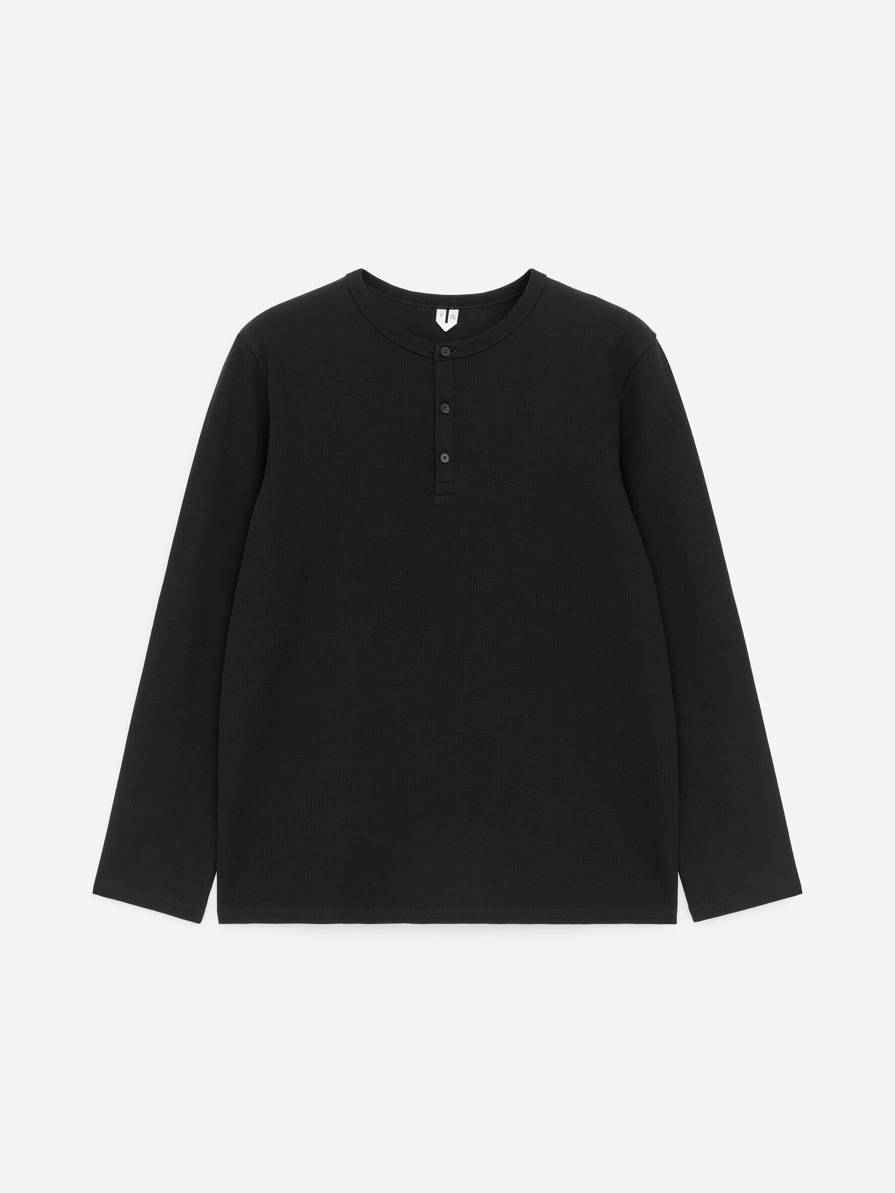 Fitted Henley Shirt-Black-18823