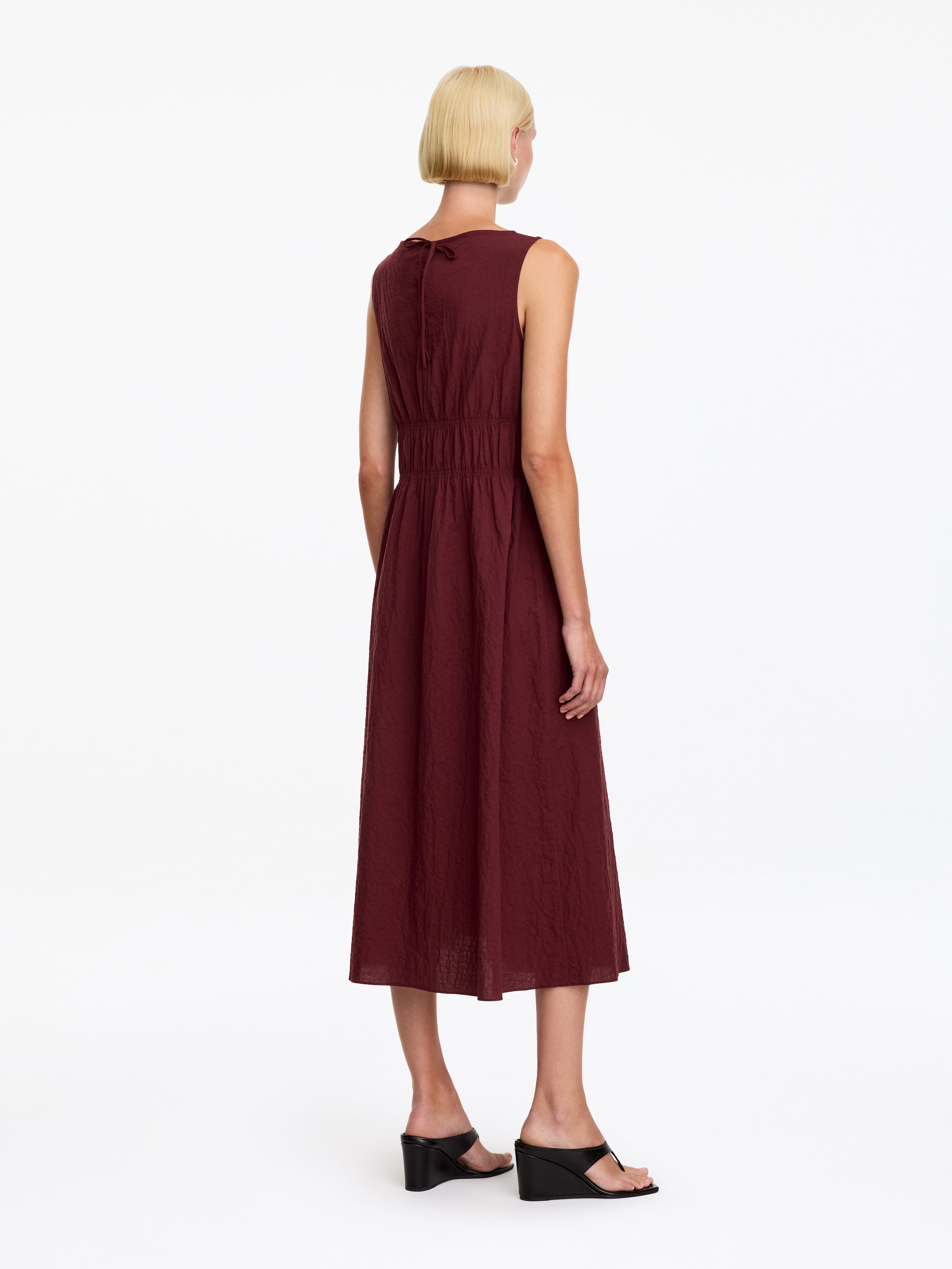 Seersucker Dress - Burgundy - Slim fit - women - StillMedia/Lookbook - 9