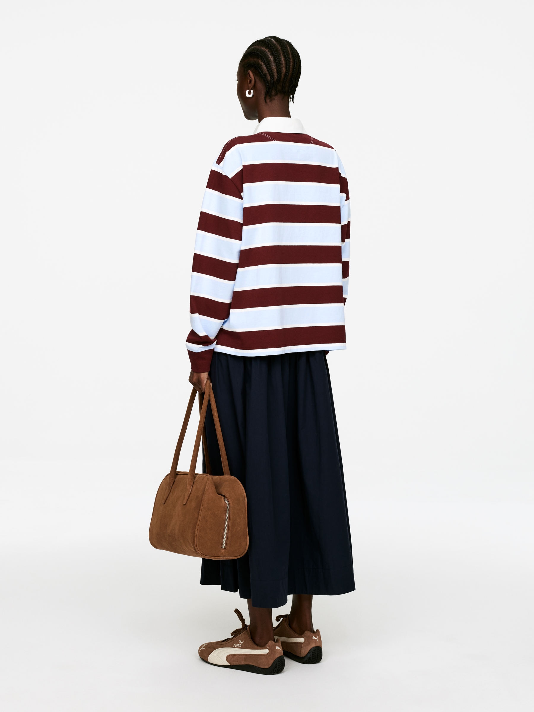 Cotton Polo Shirt - Dark Red/Blue - Regular fit - Women - StillMedia/Lookbook - 3