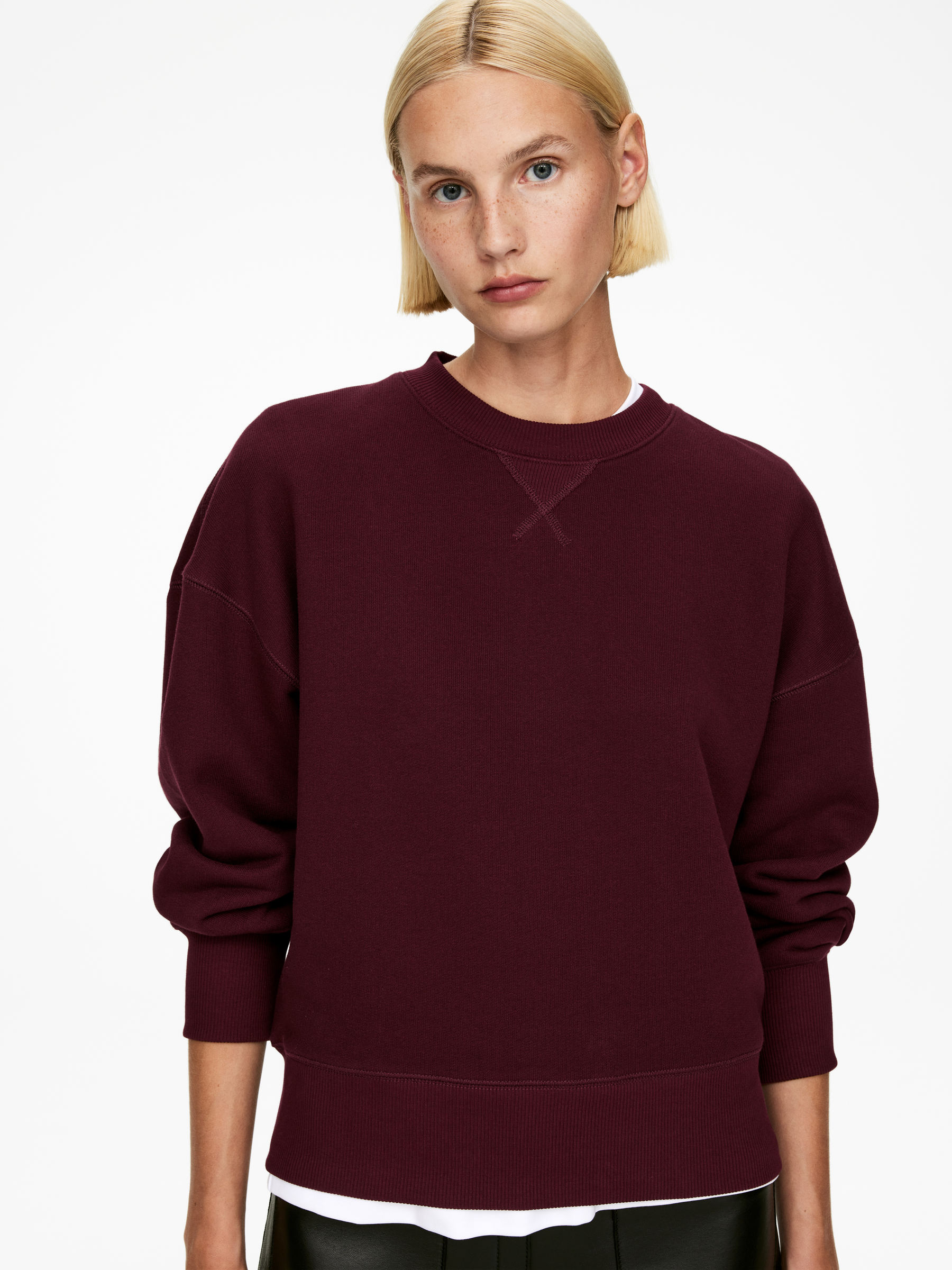 Sweat décontracté en tissu éponge - Rouge foncé - Relaxed fit - Femme - StillMedia/Lookbook - 4