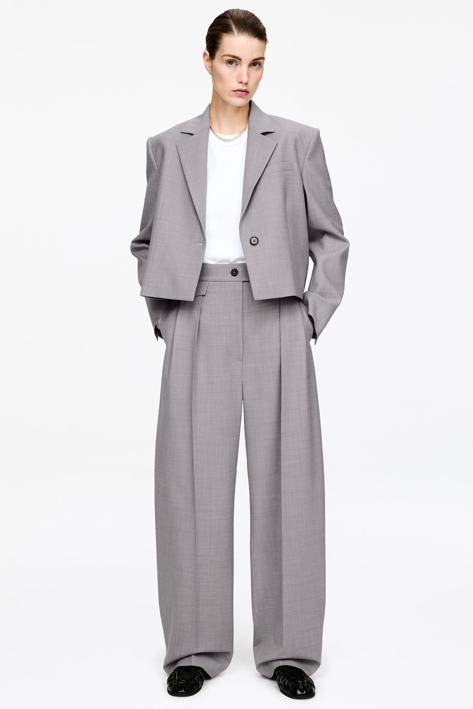 Панталони с релаксиран силует - Светлосиво - 5