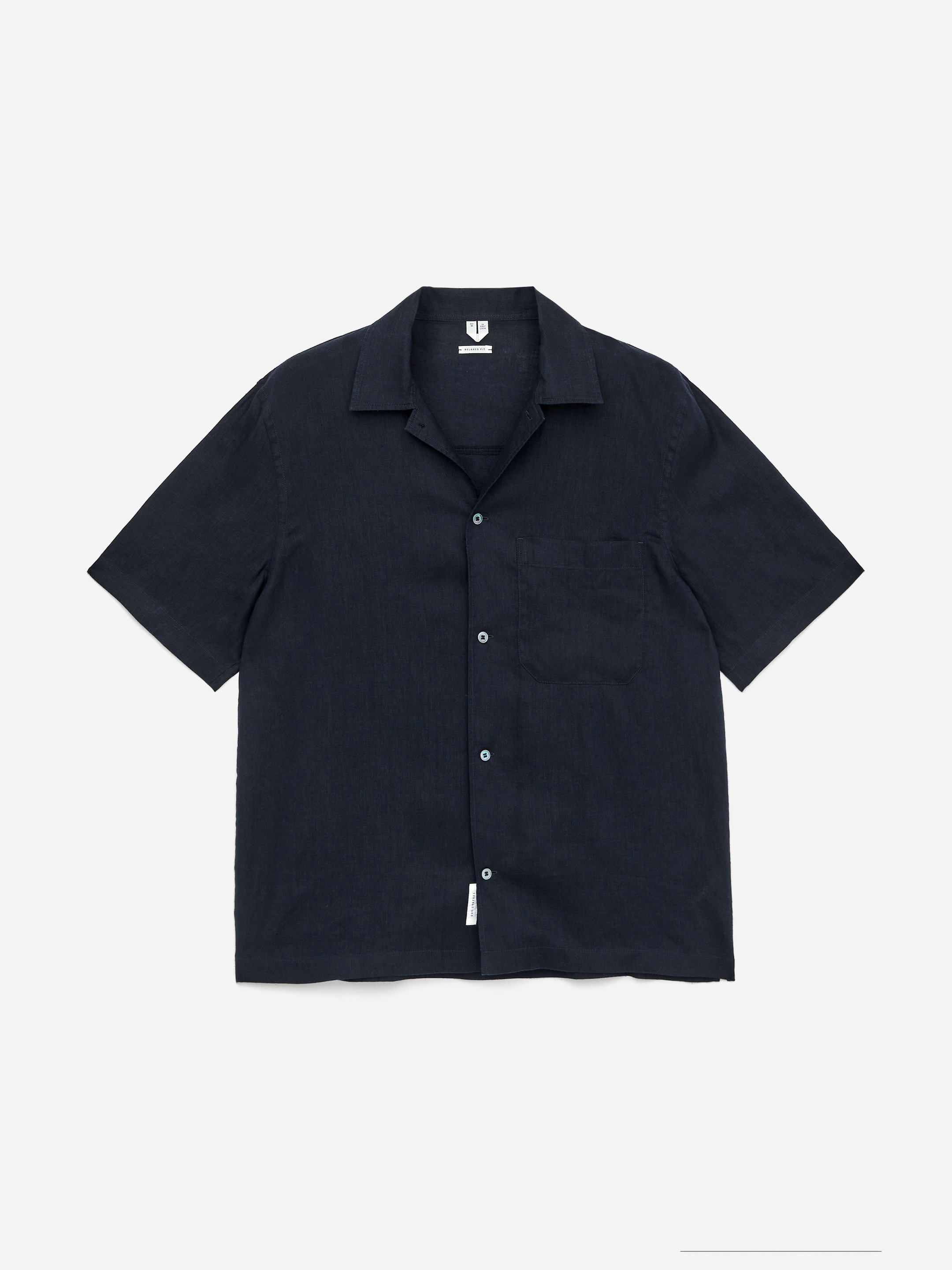 Camicia in lino a maniche corte-Blue-15456
