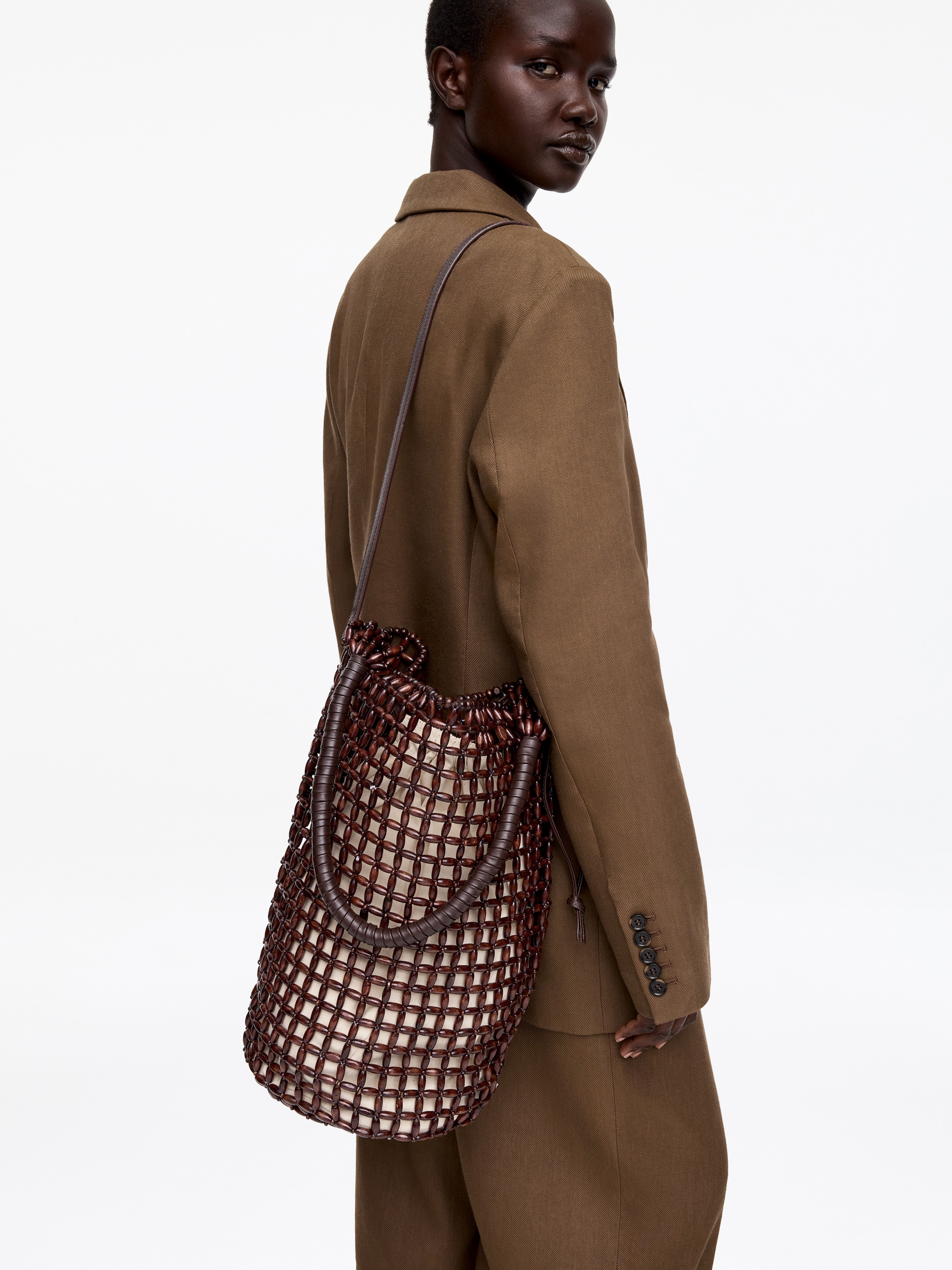 Leather-Trim Beaded Bag - Dark Brown - Women - StillMedia/Lookbook - 5