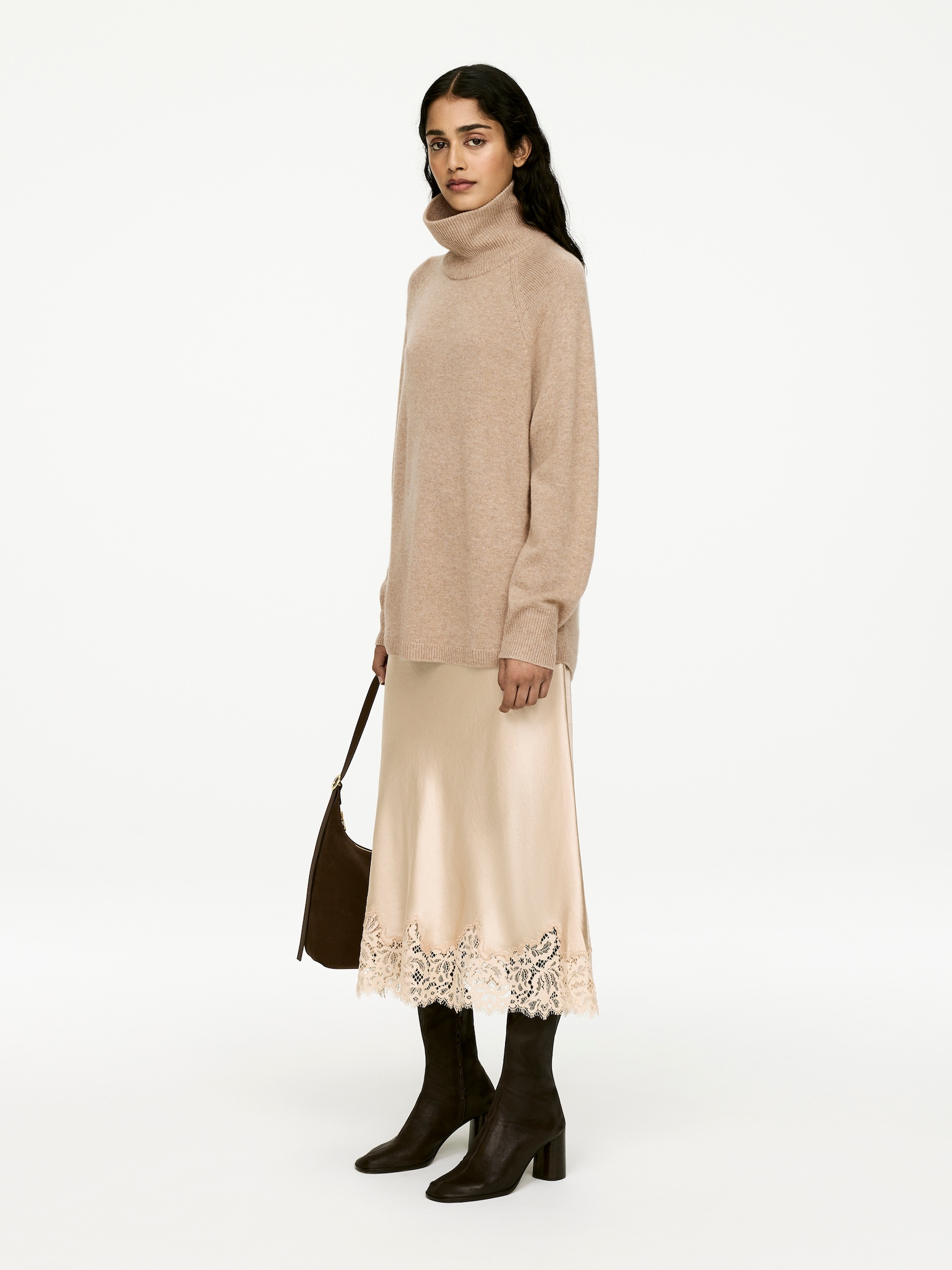 Roll-Neck Cashmere-Wool Jumper - Beige - 3