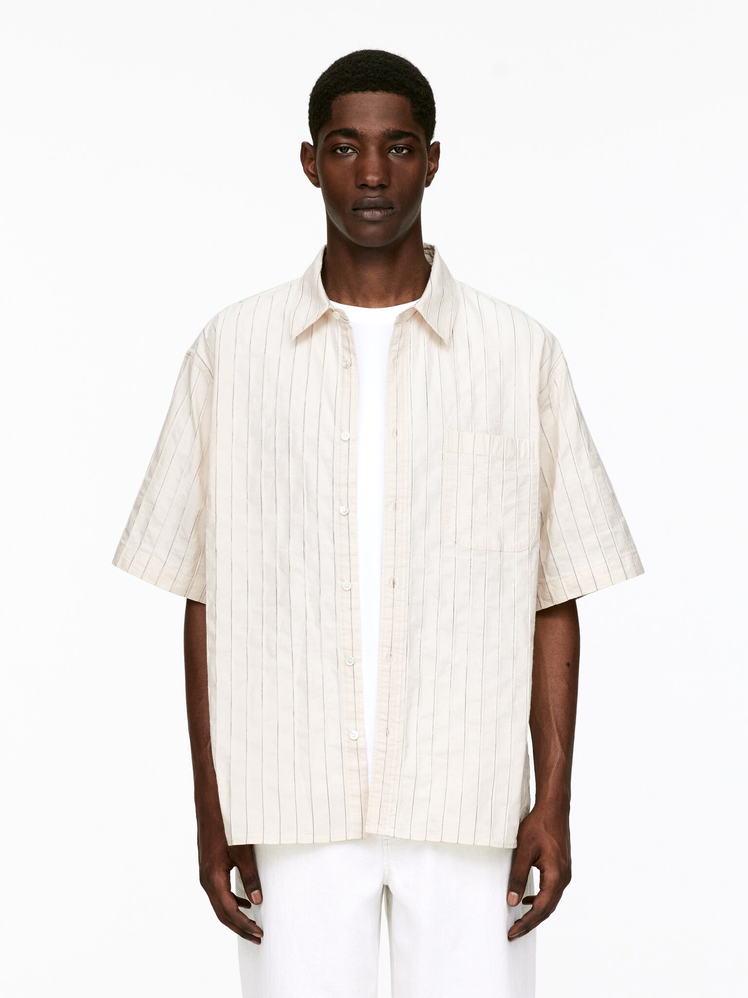 Camisa de algodón oversize - Blanco roto/rayas