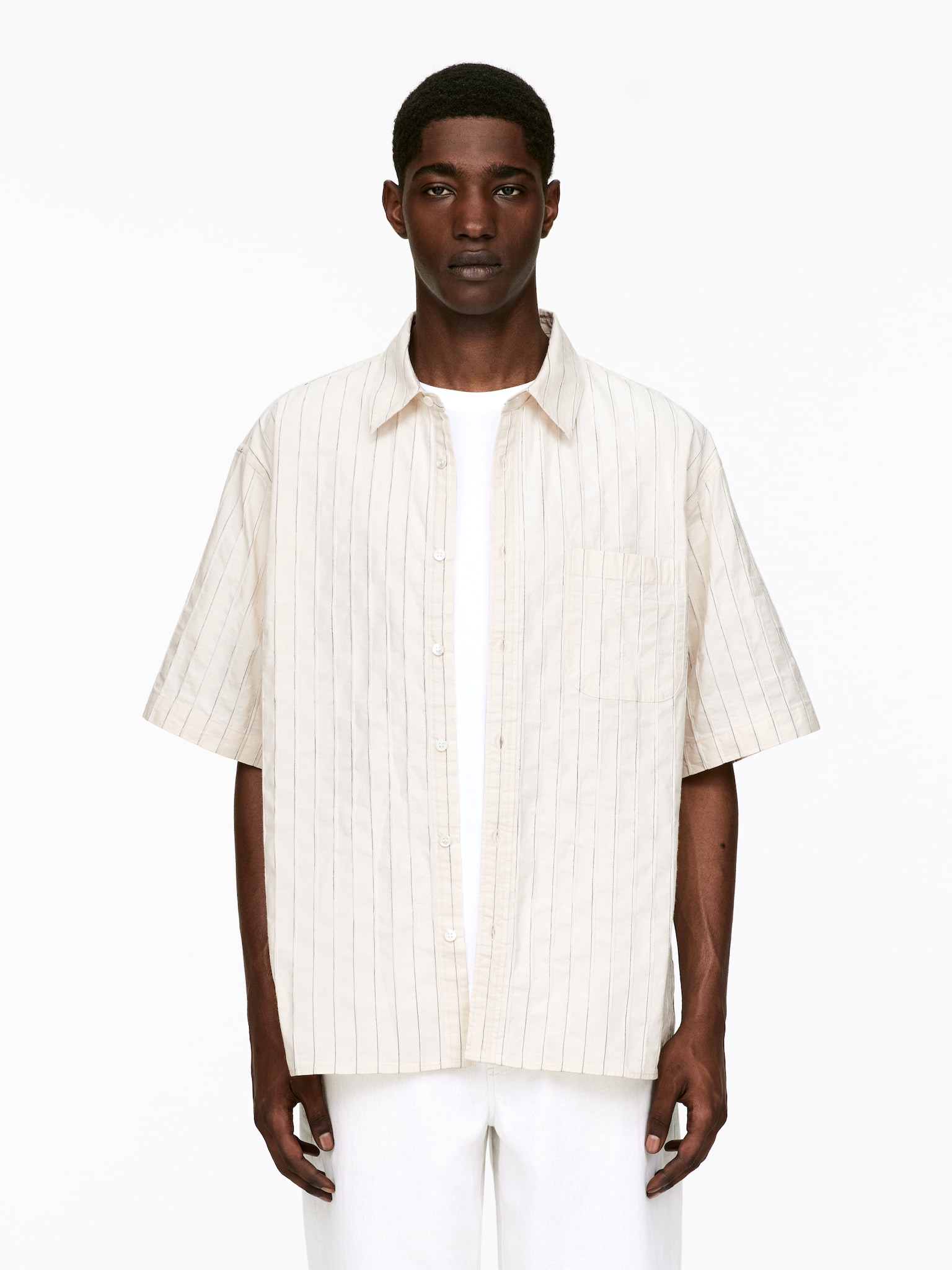 Chemise oversize en coton - Blanc cassé/Rayé