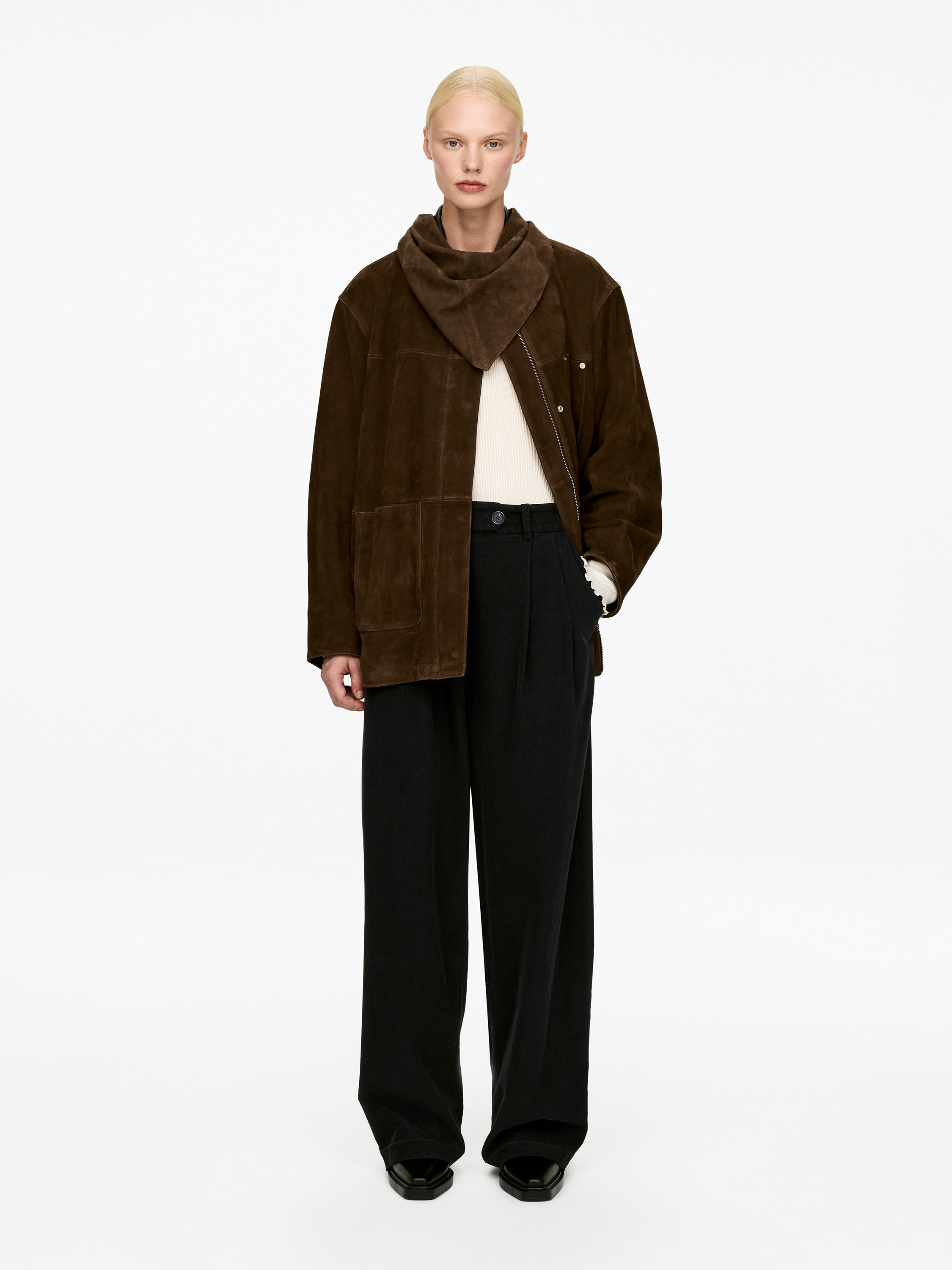 Corduroy broek met hoge taille - Zwart/Bruin