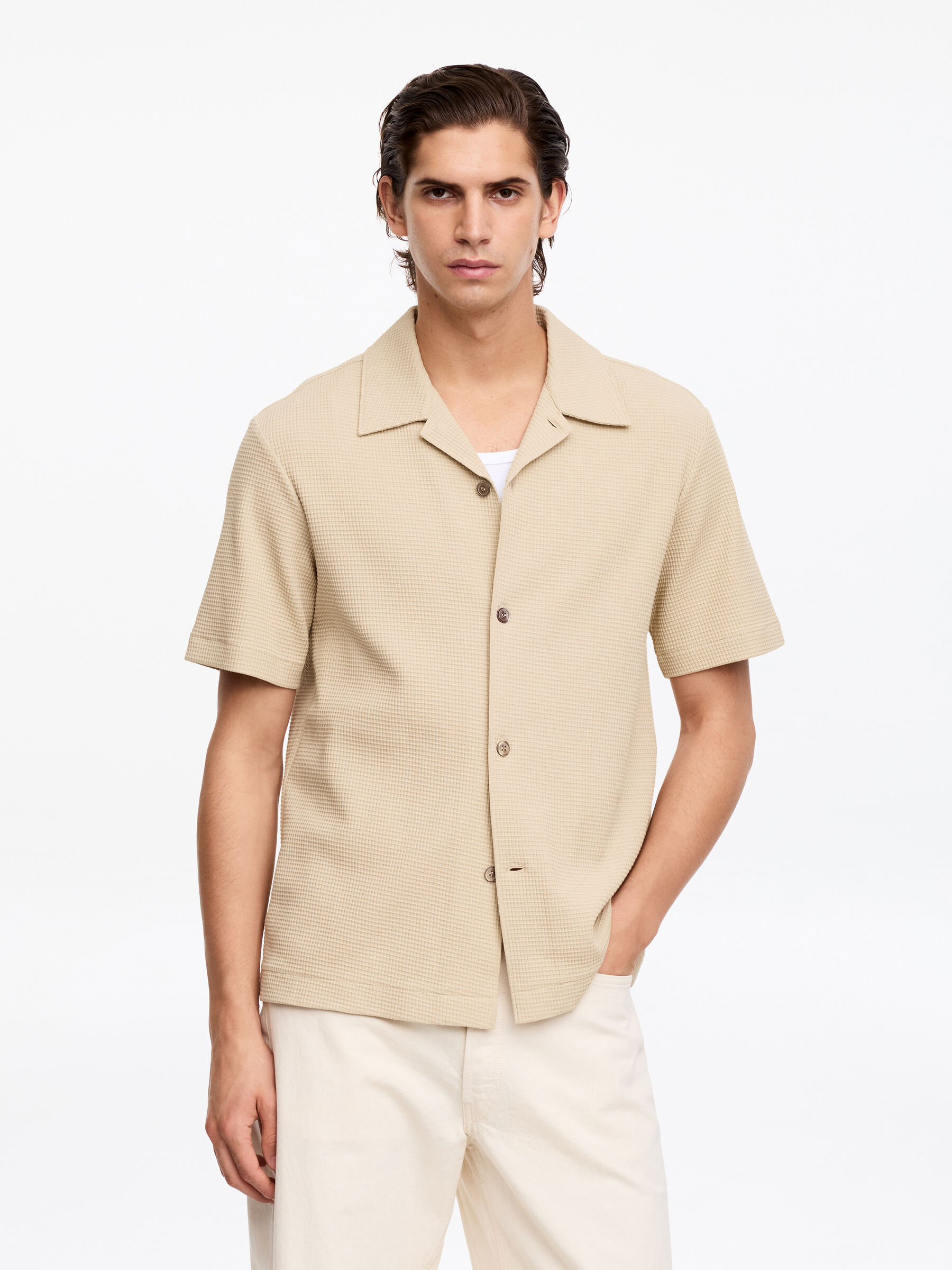 Waffle Jersey Shirt - Beige - Regular fit - Men - StillMedia/Lookbook - 5