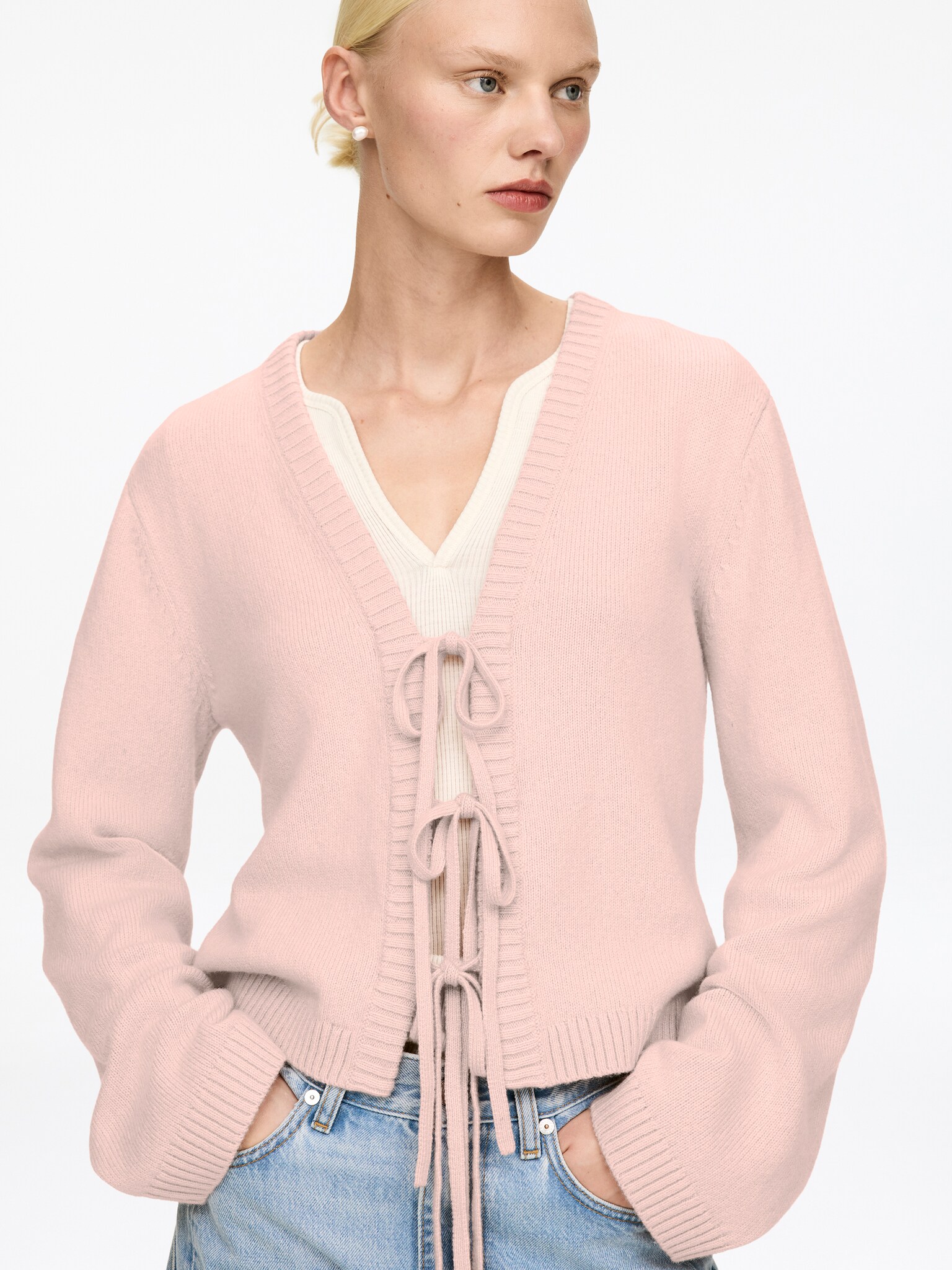 Wool Tie-Front Cardigan - Light Taupe - 6
