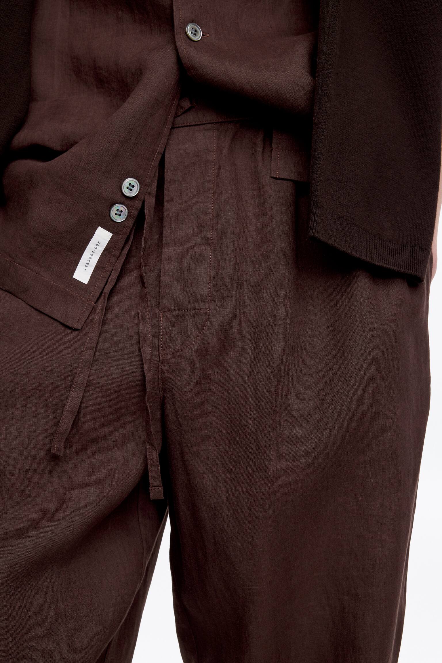 Pantalon en lin décontracté-Marron foncé - 7