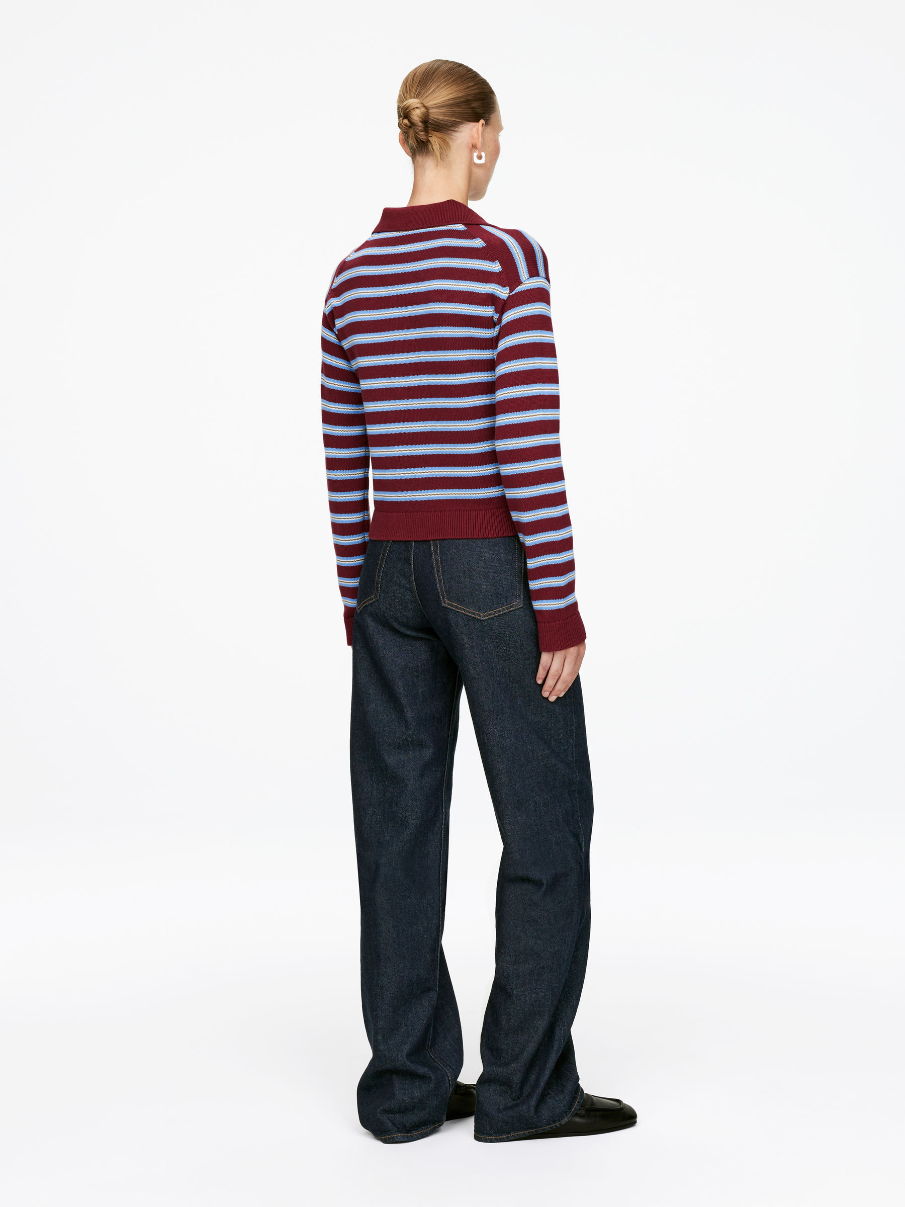 Knitted Polo Shirt - Burgundy/Blue - Regular fit - Women - StillMedia/Lookbook - 6