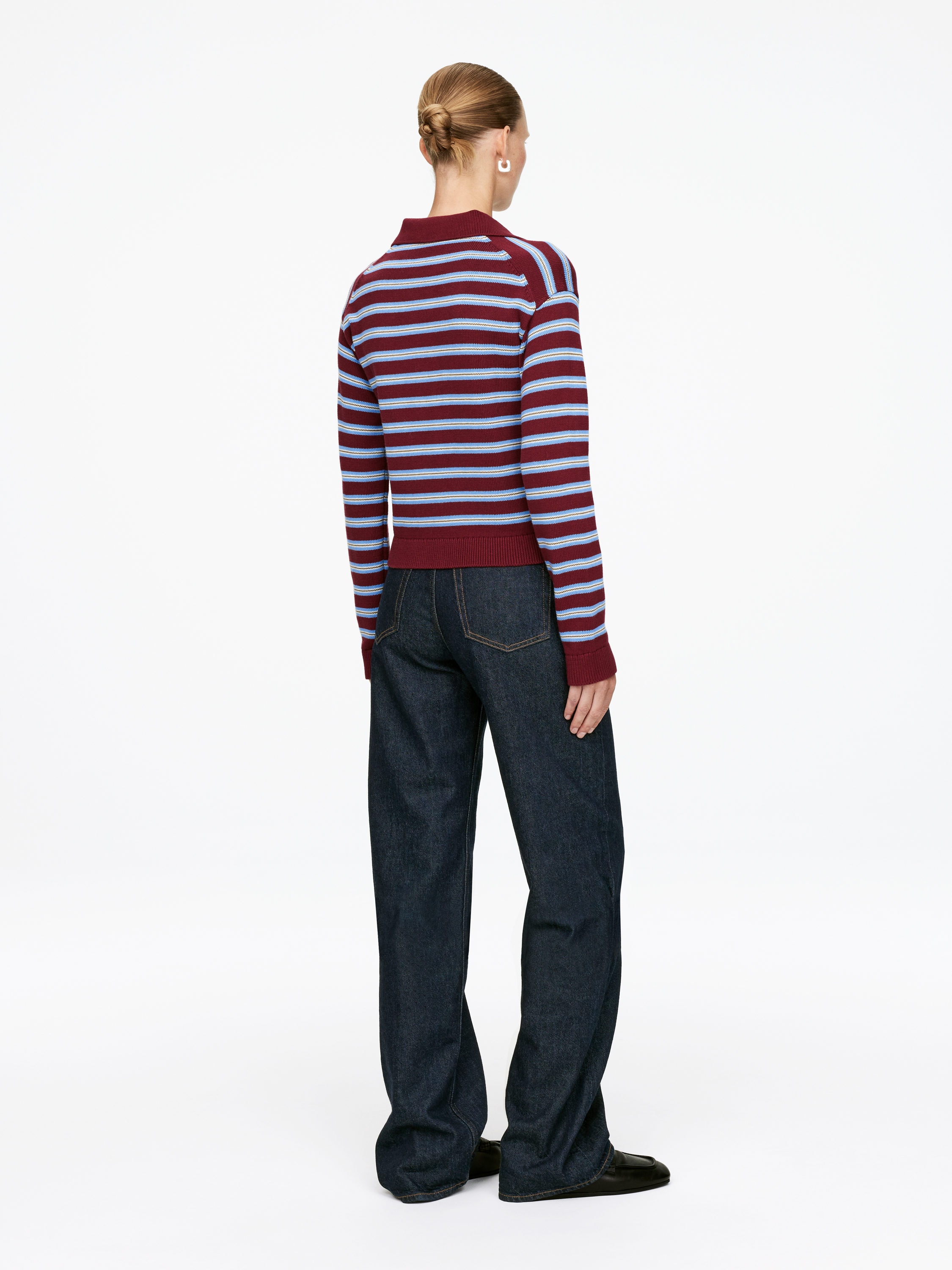 Knitted Polo Shirt - Burgundy/Blue - Regular fit - Women - StillMedia/Lookbook - 6