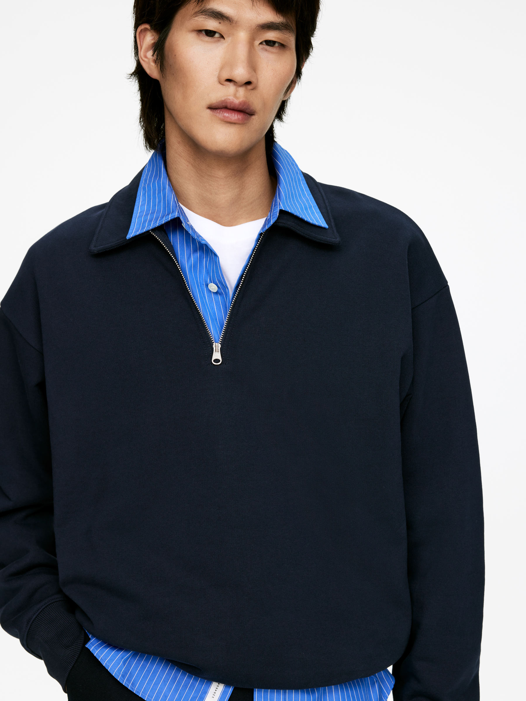 Half Zip Cotton Sweatshirt - Dark Blue - Regular fit - Men - StillMedia/Lookbook - 3