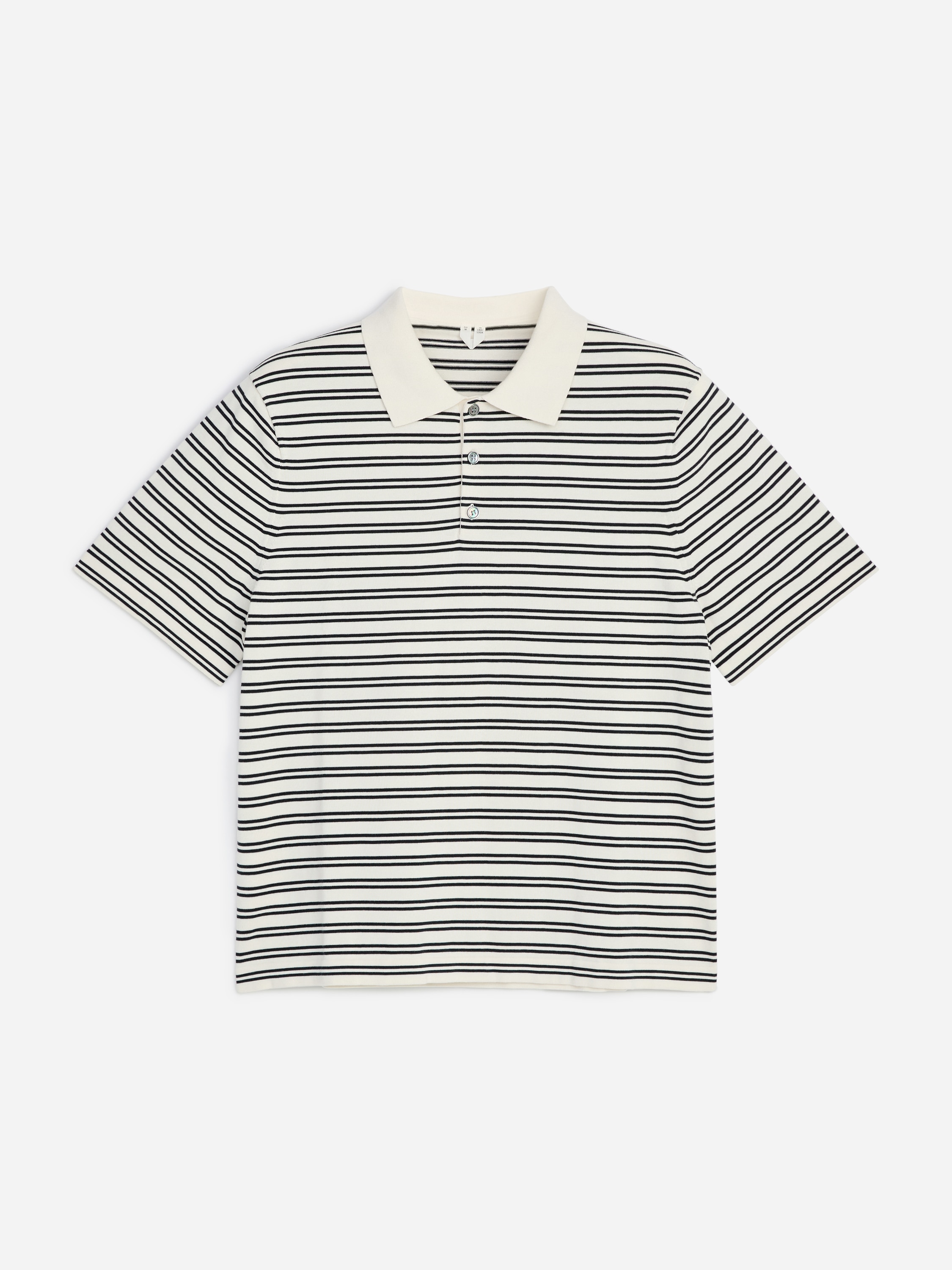 Fijngebreid poloshirt - Gebroken wit/strepen