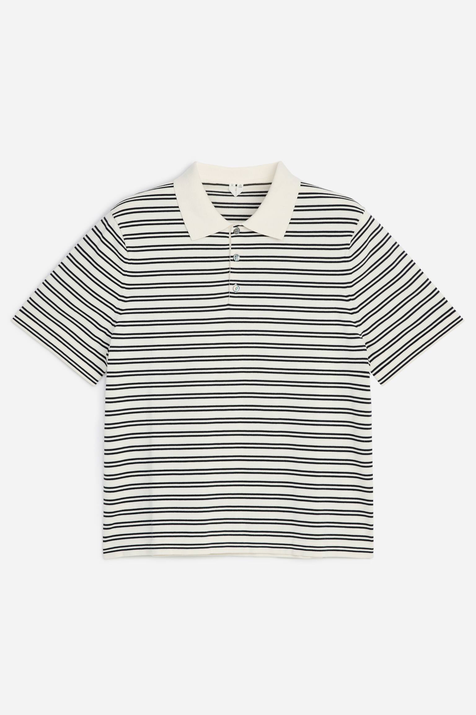 Tricou Polo din Tricot Fin - Alb Crem/Dungi - 1