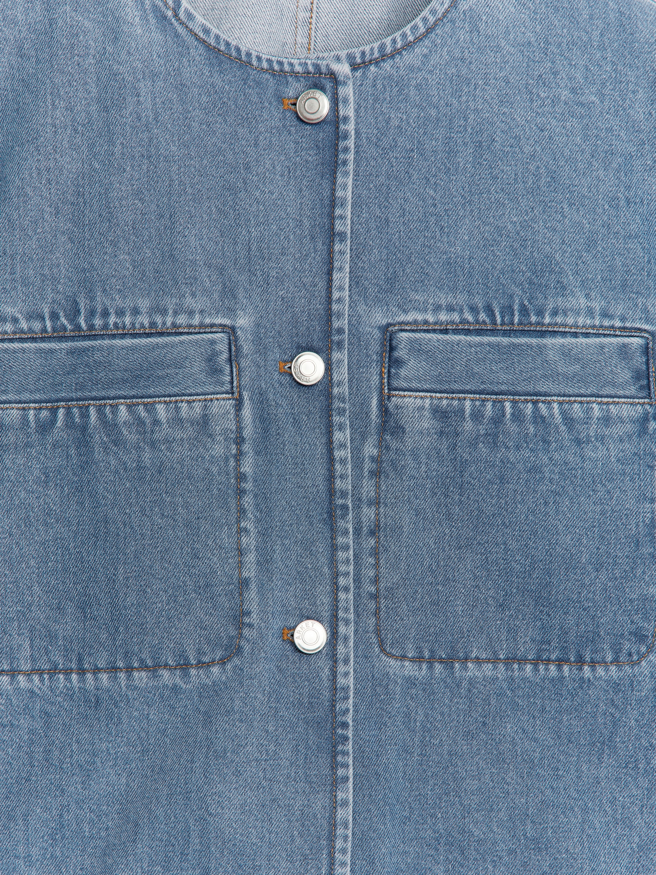 Collarless Denim Jacket - Mid Blue - Regular fit - Women - StillMedia/DescriptiveDetail - 1
