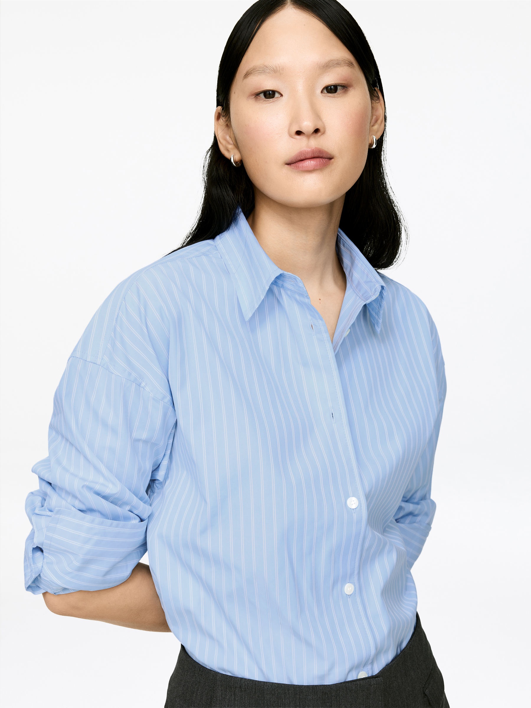 Wide-Sleeve Cotton Shirt - Light Blue - Relaxed fit - Women - StillMedia/Lookbook - 8
