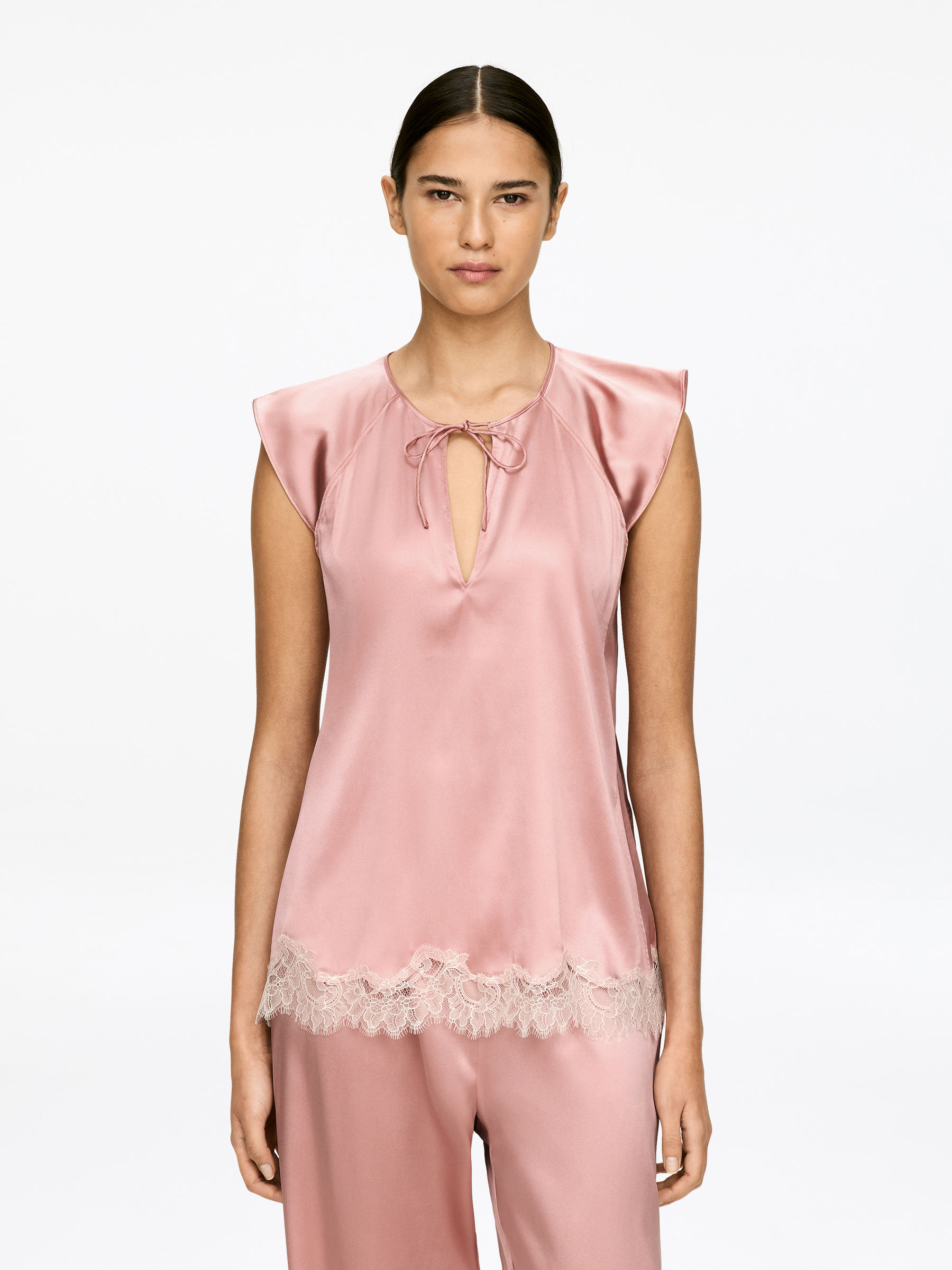 Lace-Detail Silk-Blend Top-#D0A9A3-17218