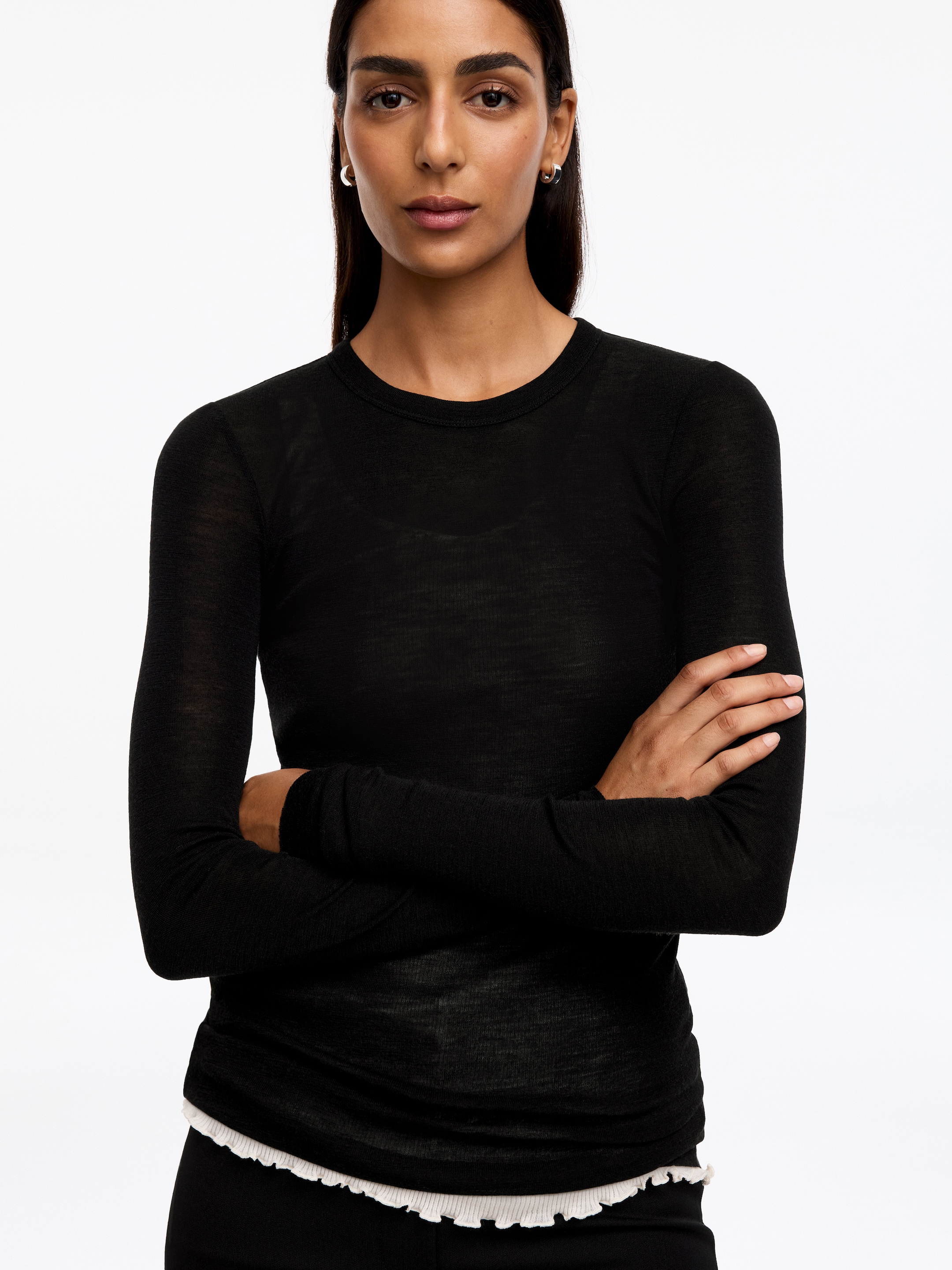 Top z wełny merynosów z długim rękawem - Czarny - Wąski fason - women - StillMedia/Lookbook - 33