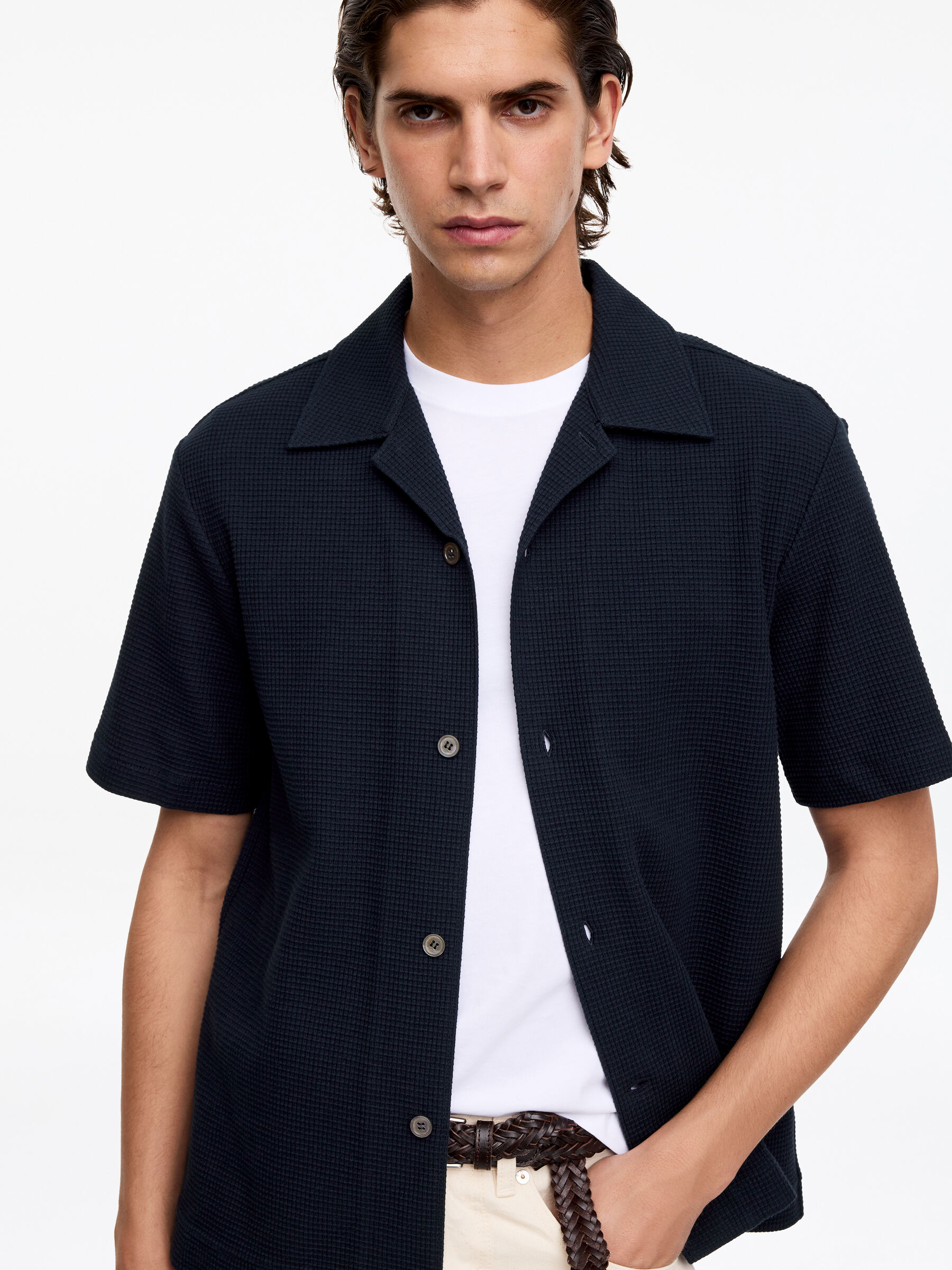 Jerseyhemd mit Waffelmuster - Dunkelblau - Regular Fit - Men - StillMedia/Lookbook - 3