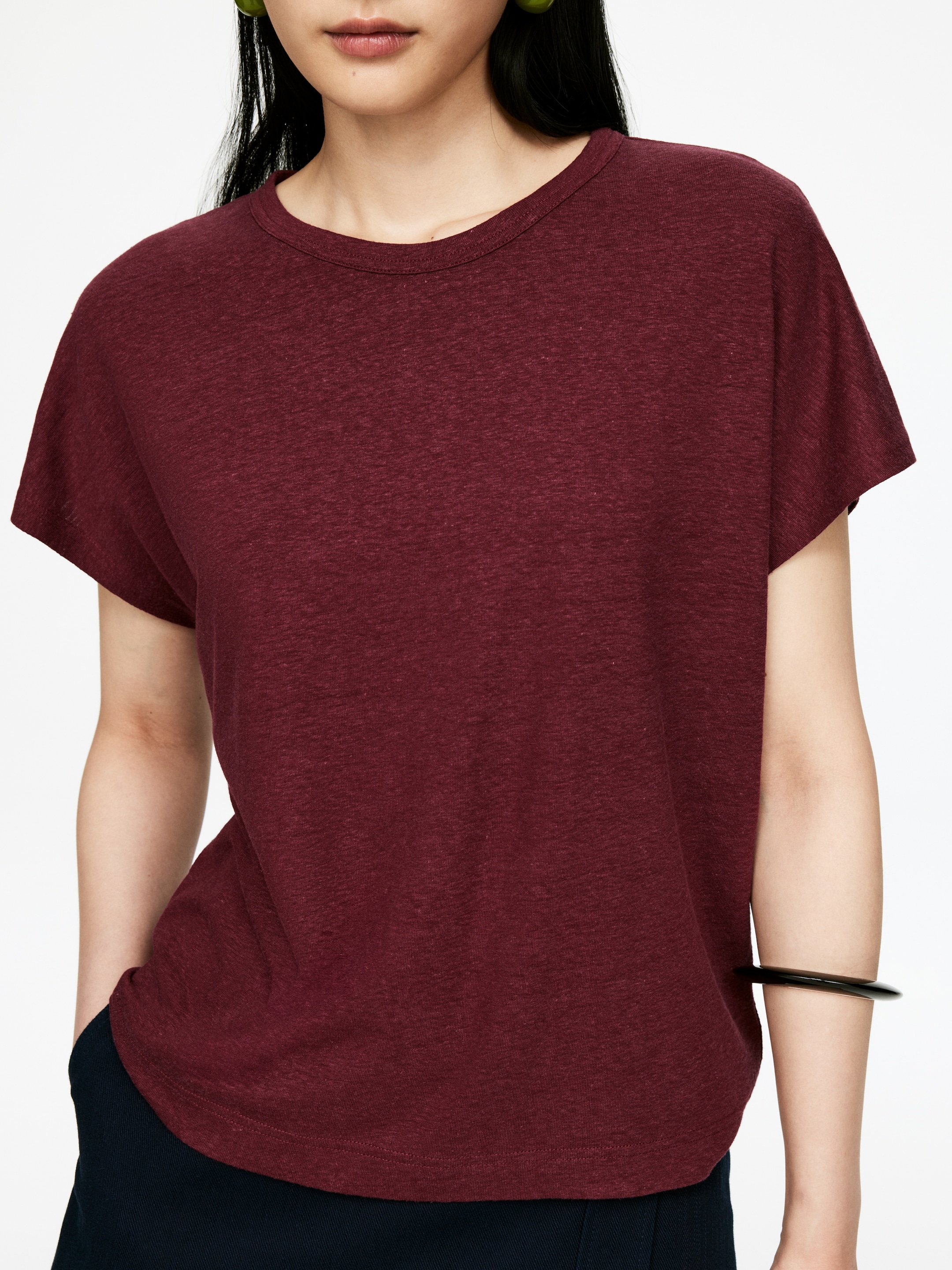 Zobrazit větší obrázek: Tričko ze směsi lnu - Bordó - ŽENY | H&M CZ 3
