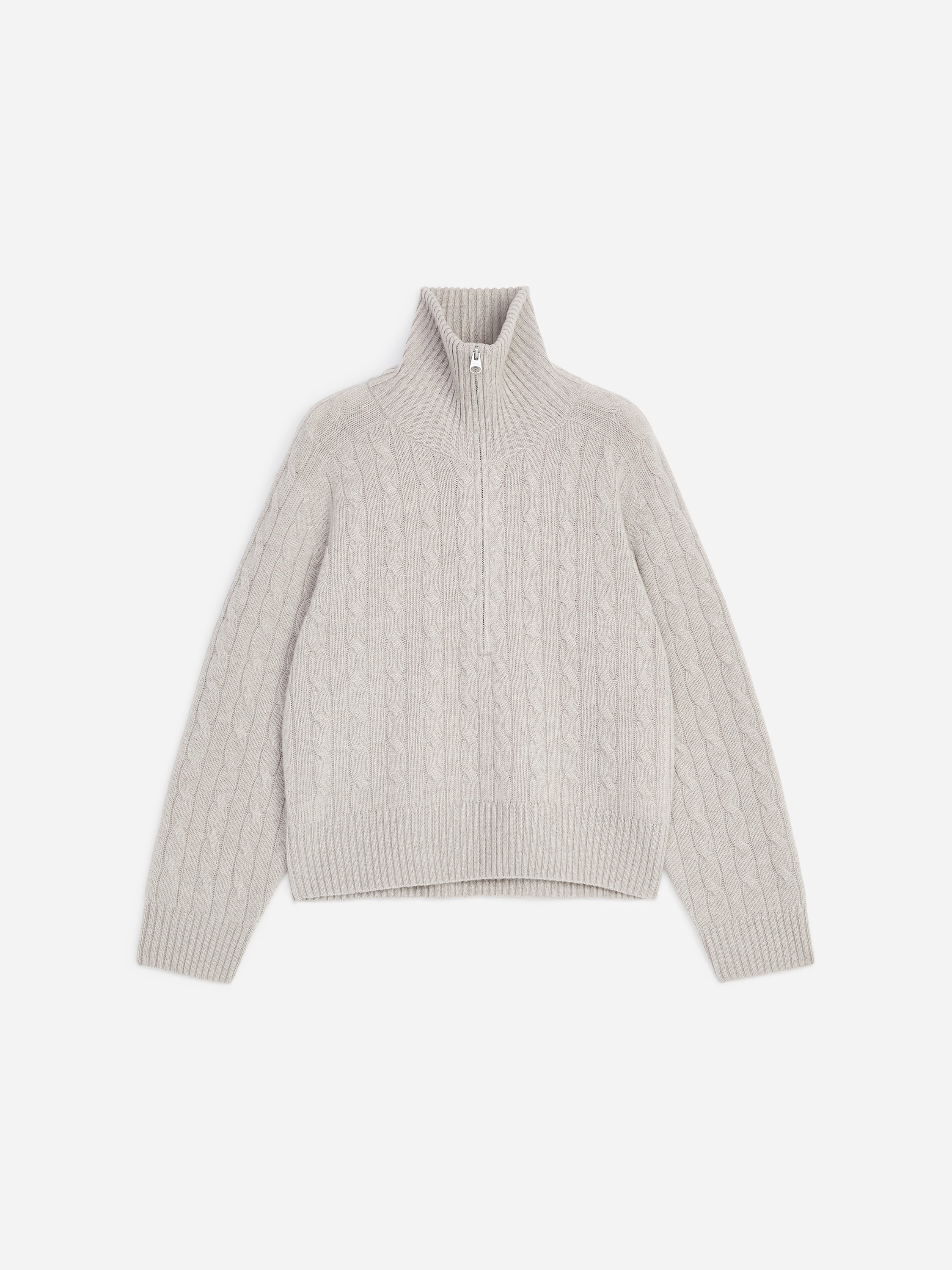 Kaschmirpullover mit kurzem Reißverschluss - Helles Taupe