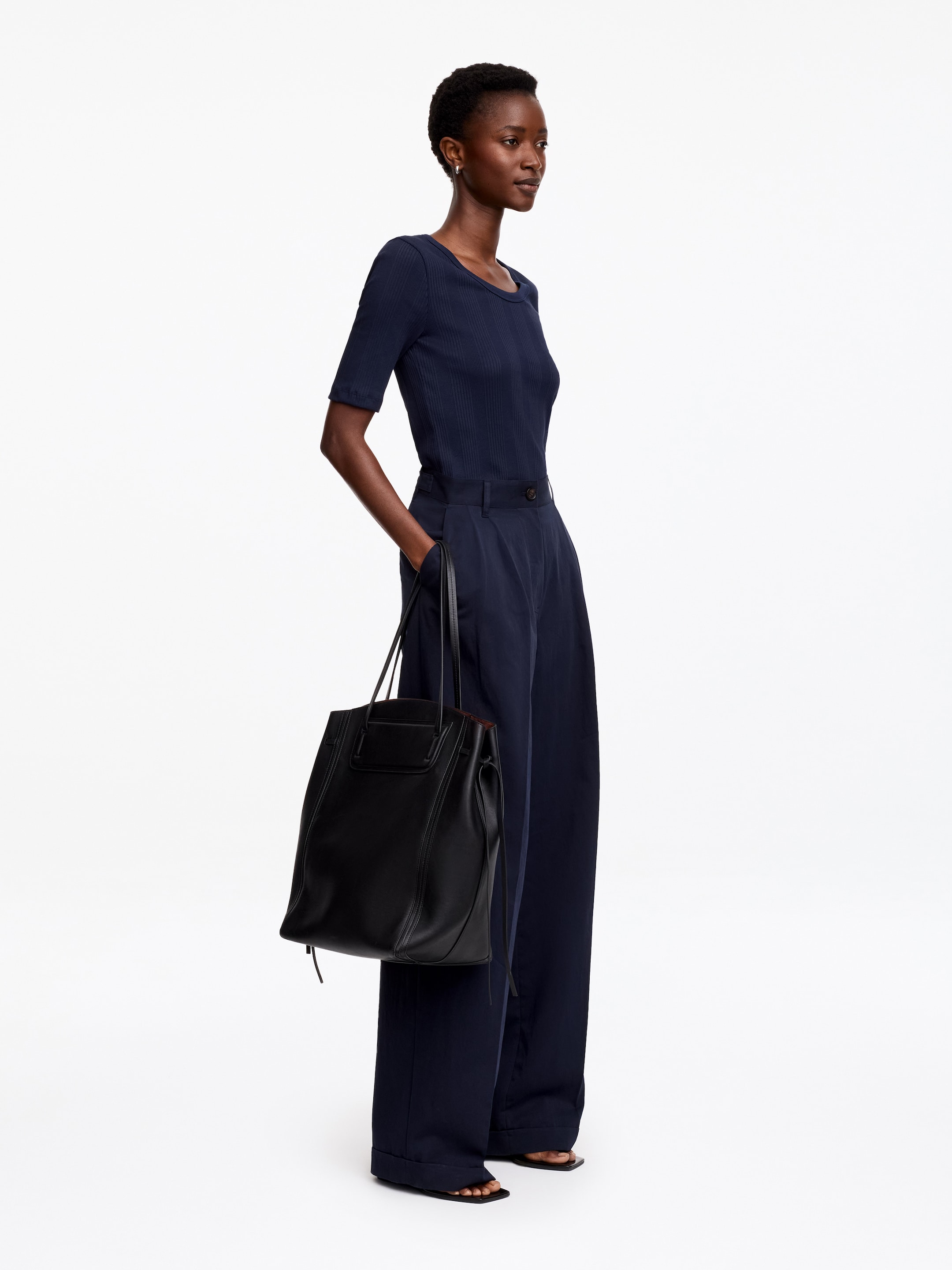 Rib T-shirt - Navy - Slim fit - Women - StillMedia/Lookbook - 4
