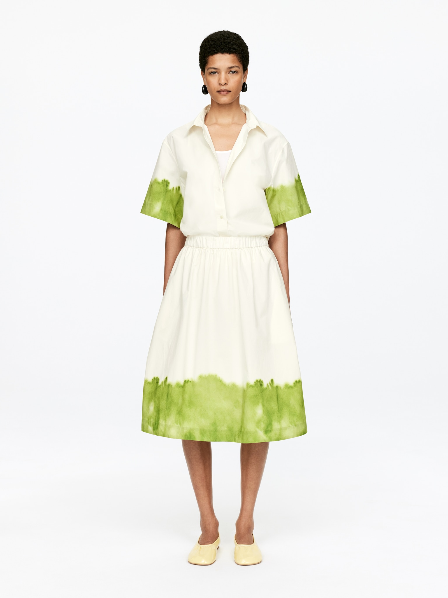 Fustă midi imprimată - Off White/Green