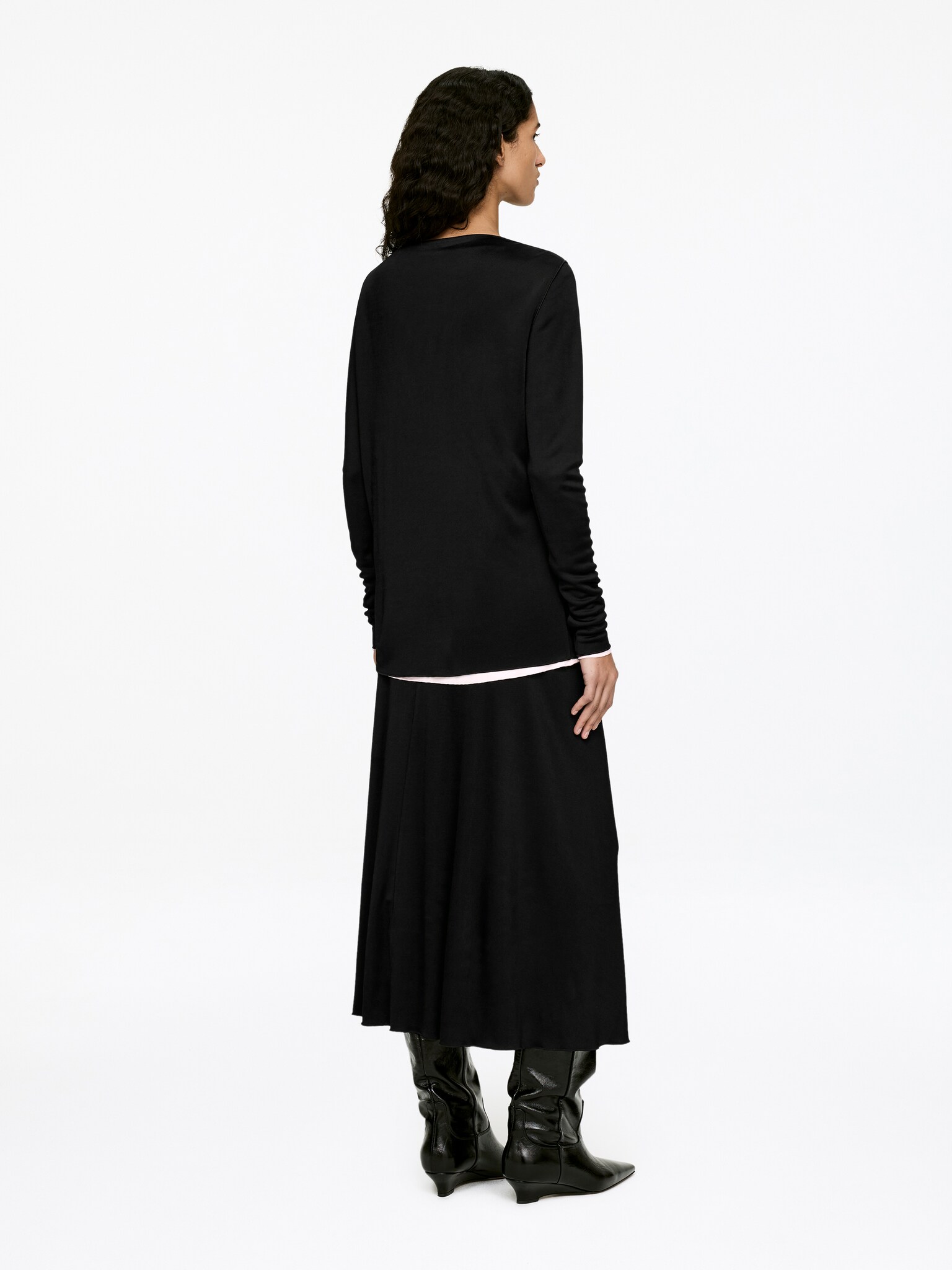 Satin Boat-Neck Top - Black/Pink - 5