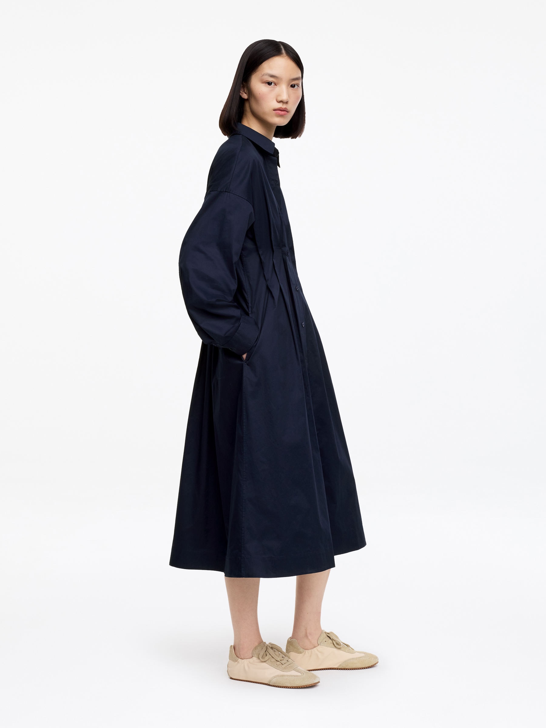 Pleated Shirt Dress - Dark Blue - Regular fit - Women - StillMedia/Lookbook - 9