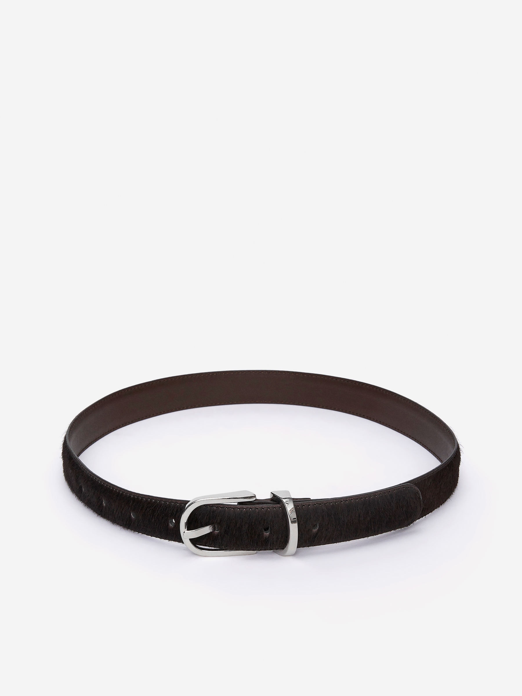 Pony Hair-Effect Leather Belt-Brown-16073