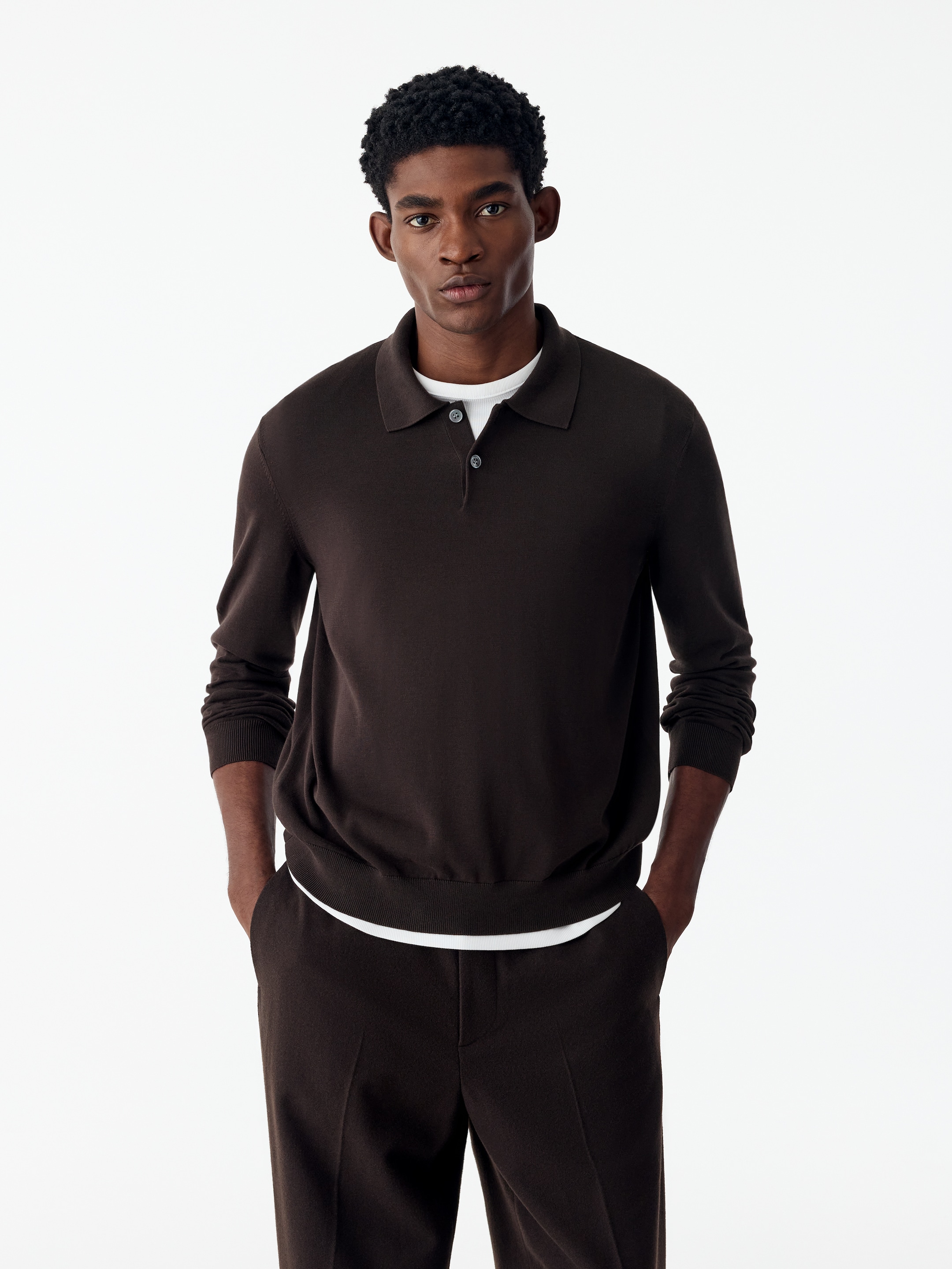 Cotton Polo Shirt-Brown-18201