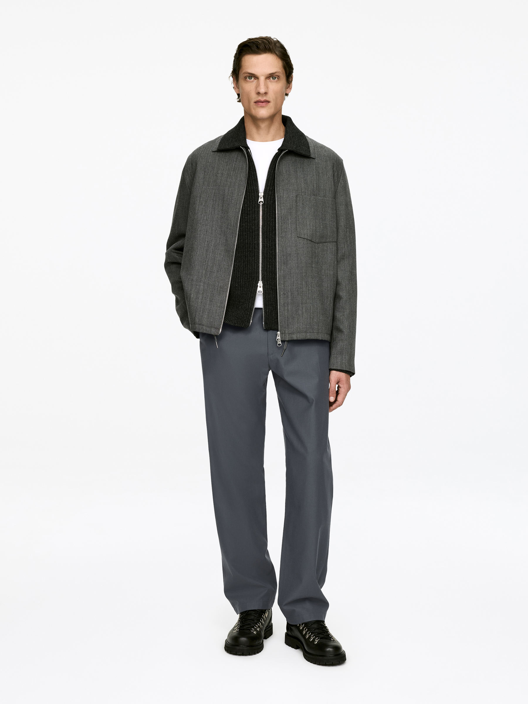 Relaxed Wool-Cotton Trousers-#494A4F-17325